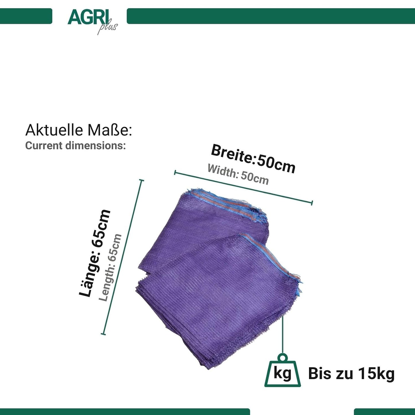 100er-Pack Gemüsesäcke mit Zugband, 15 kg - 50 x 65 cm Lila - mit Zugband