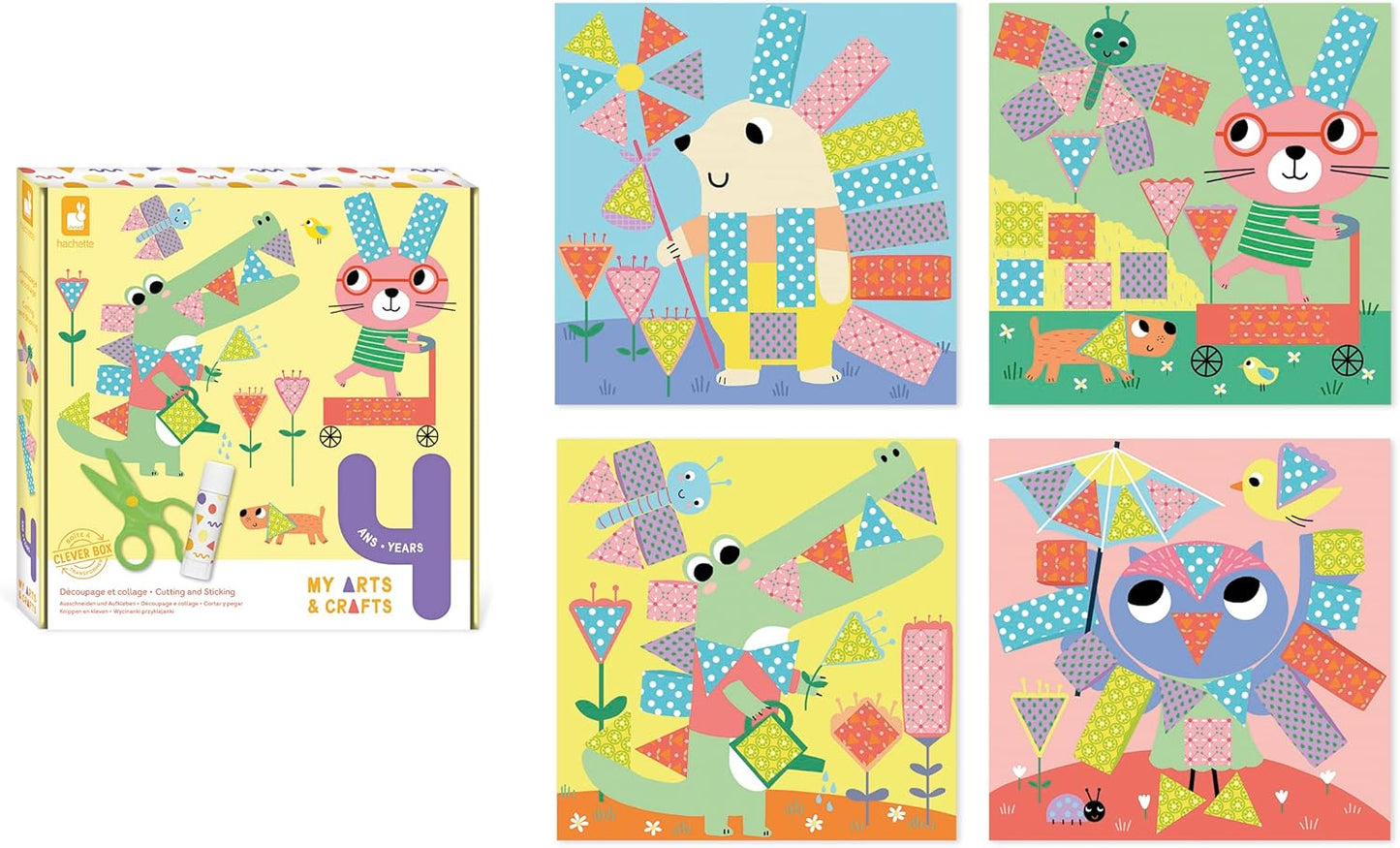 Schneide- und Collage-Kit für Kinder, Schneide- und Collage-Kit – 4 Gemälde