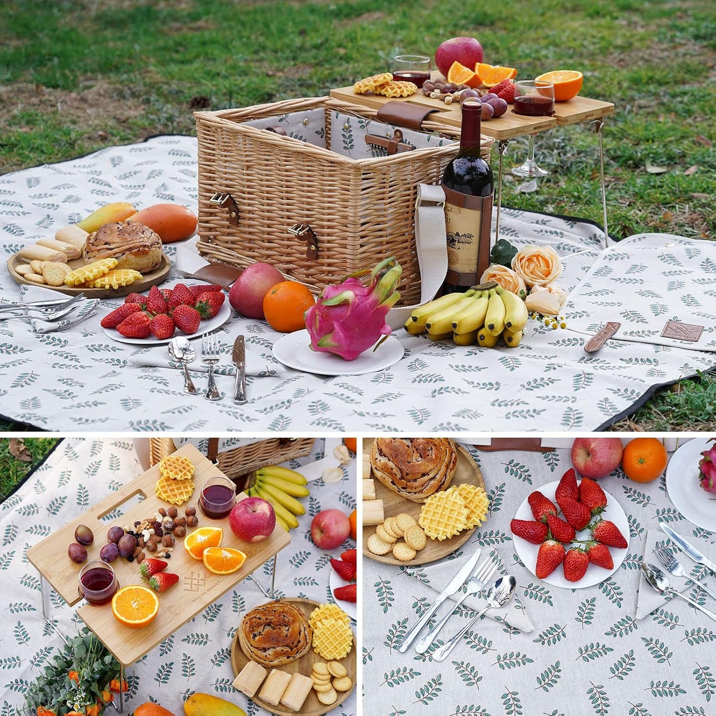 Picknickkorb-Set für 2 Personen mit Tisch & Decke, Grün 2 Personen
