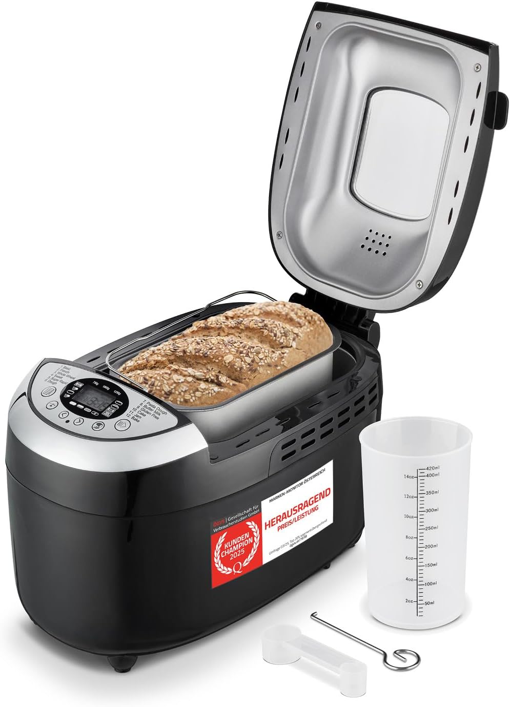 Brotbackautomat mit 12 Programmen und Timer, Schwarz/Silber