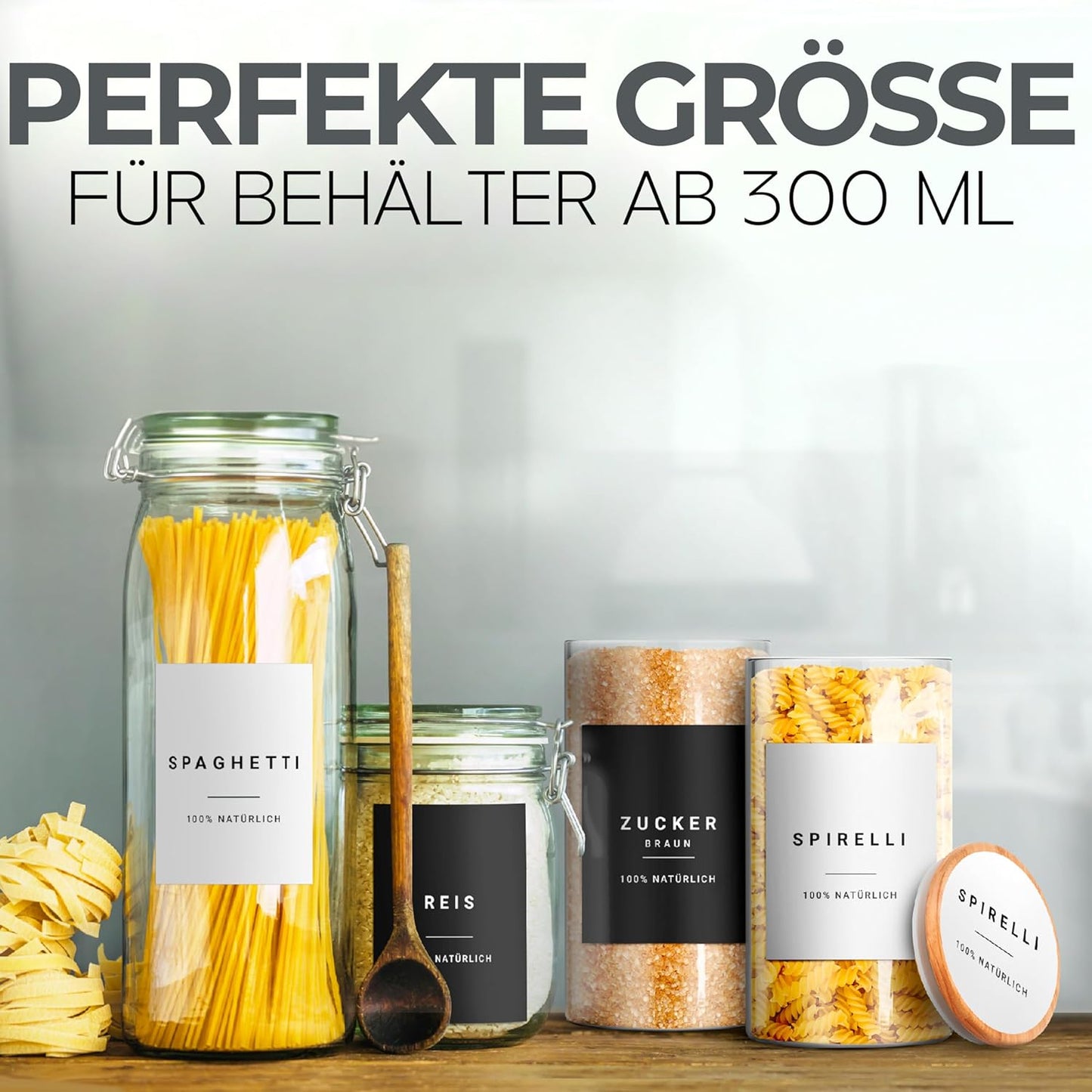 288 x selbstklebende Vorratsetiketten, Vorratsetiketten - Komplett XXL - Schwarz