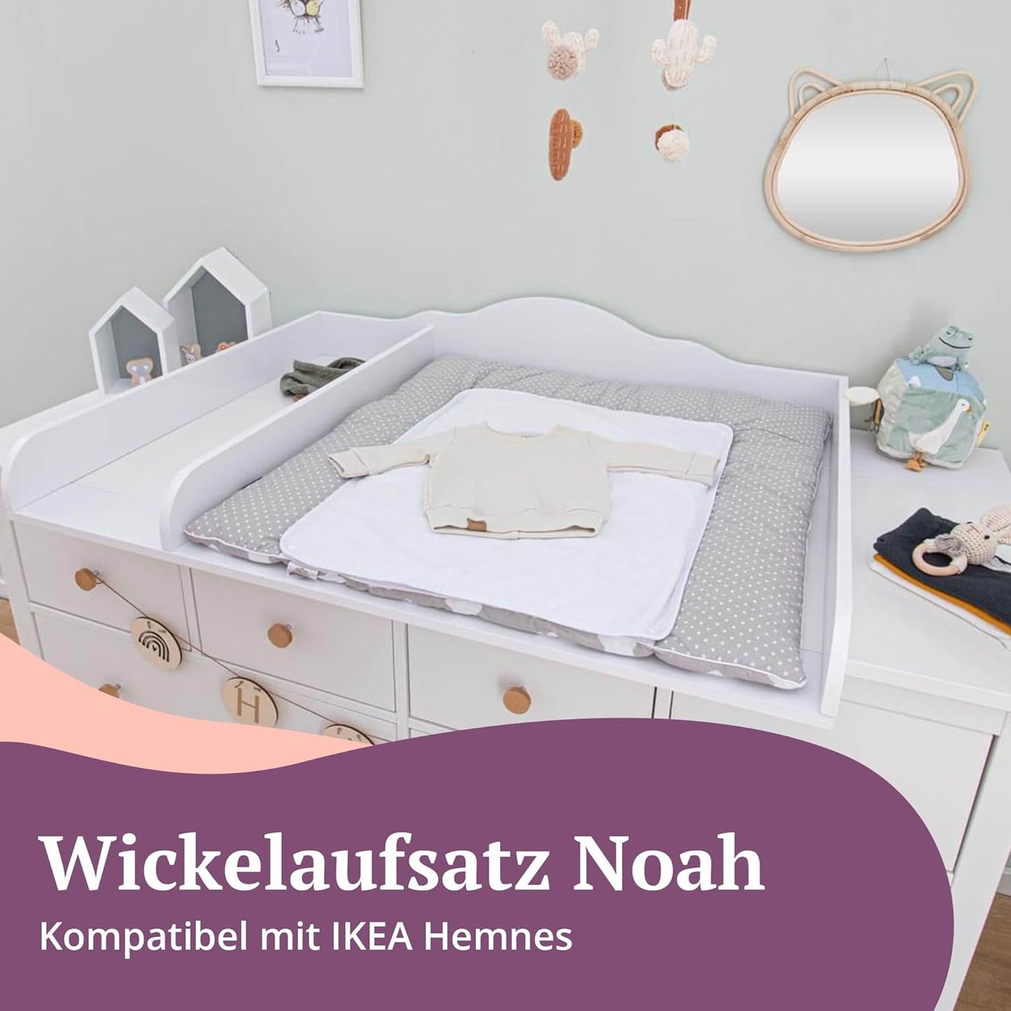 Wickelaufsatz für IKEA Kommode mit Trennfach, Wolke + Trennfach + Blende 160 cm