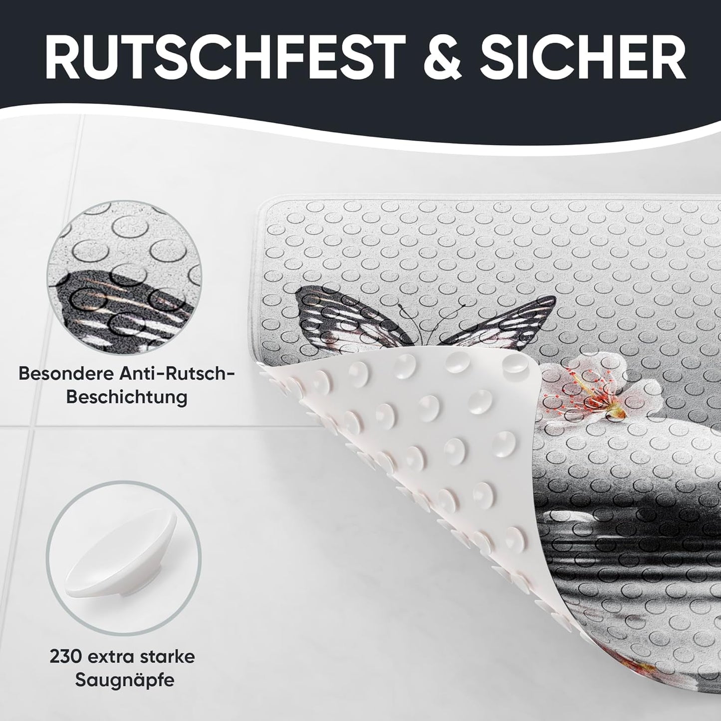 Rutschfeste Badematte 53x53 cm, maschinenwaschbar, Vanesa