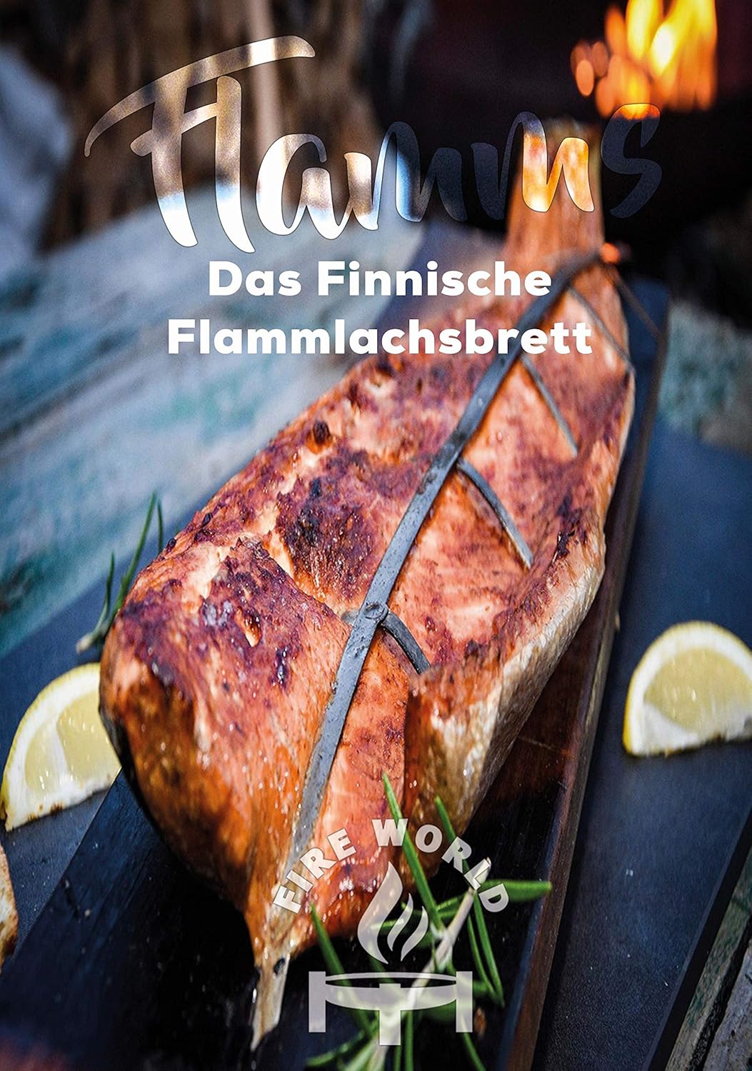 Flammlachsbrett mit Edelstahlhalterung, 1er Set