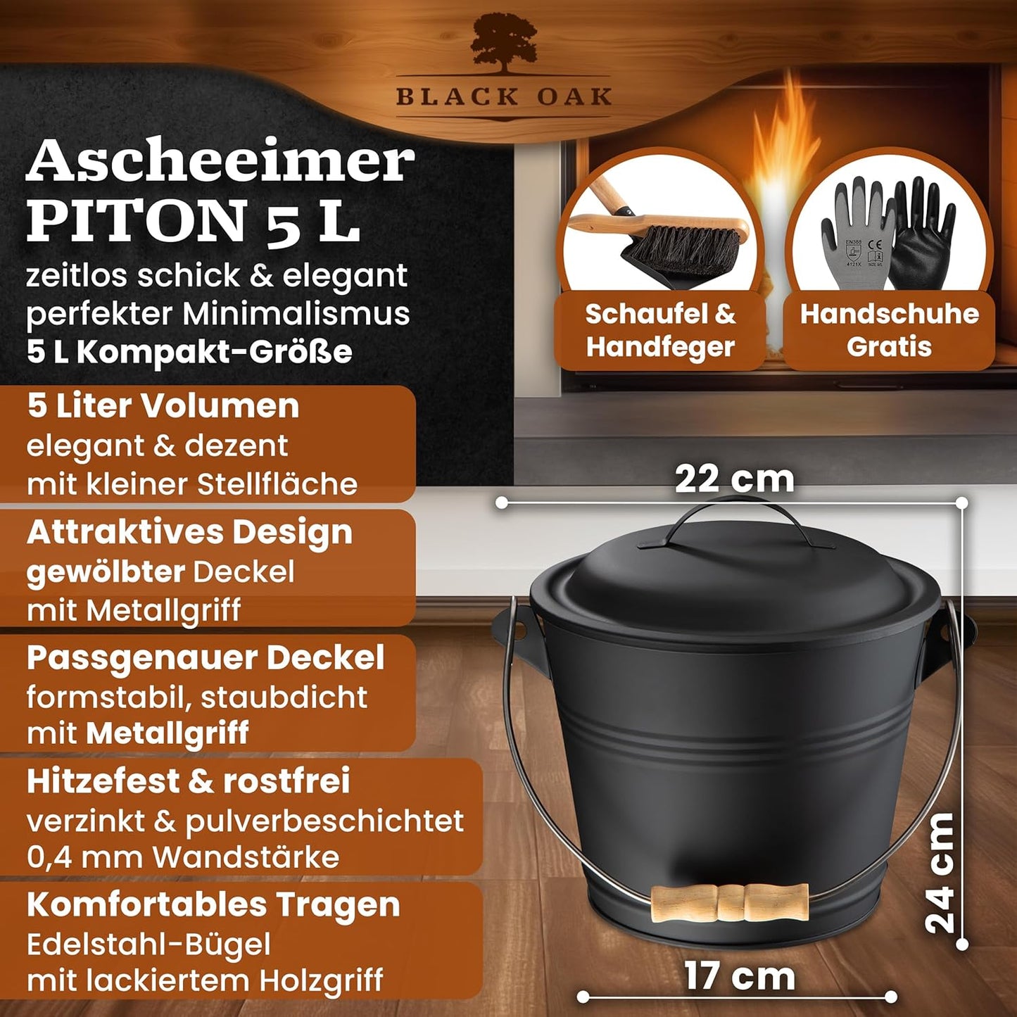 Ascheeimer-Set Piton, Piton 5L Eimer + Kehrset
