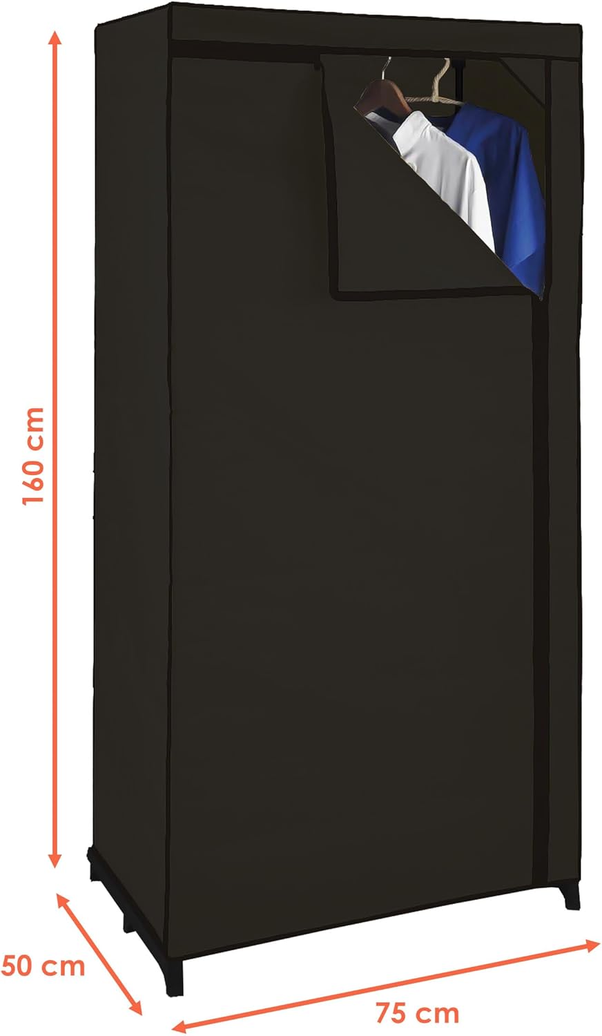 Stoffschrank mit Kleiderstange, Schwarz