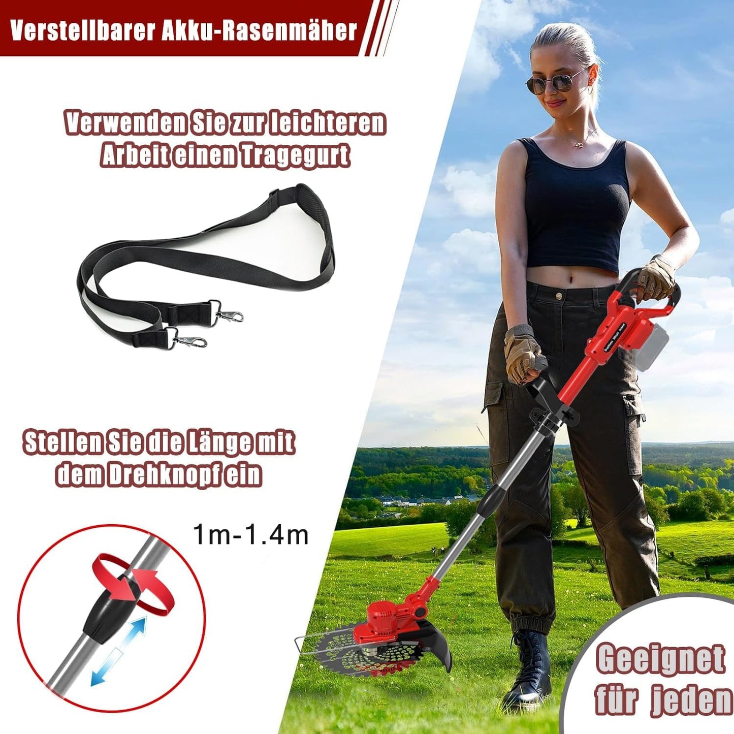 3-in-1 Rasentrimmer für Makita-Akkus 18V mit 5 Klingentypen, Unkrautbürste, Blau