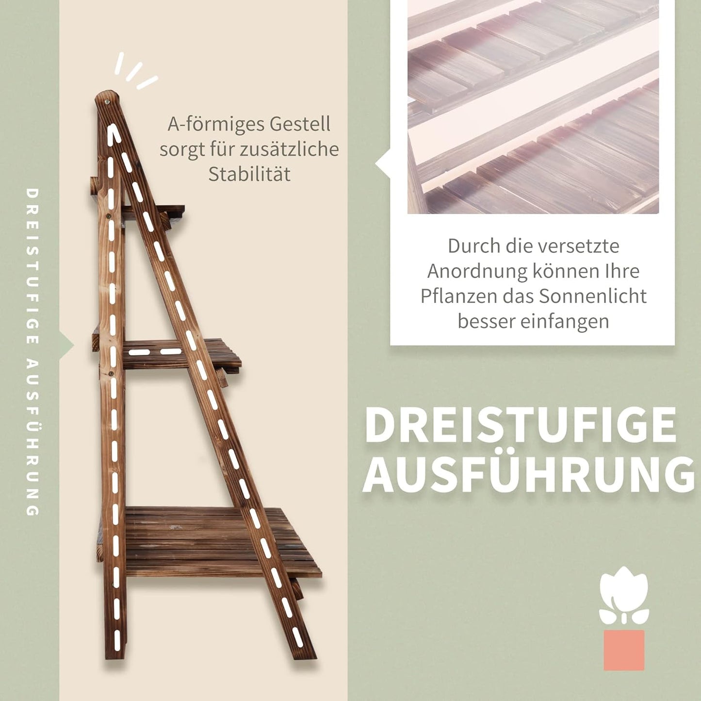 Pflanzentreppe mit 3 Stufen, L100 x B37 x H93 cm