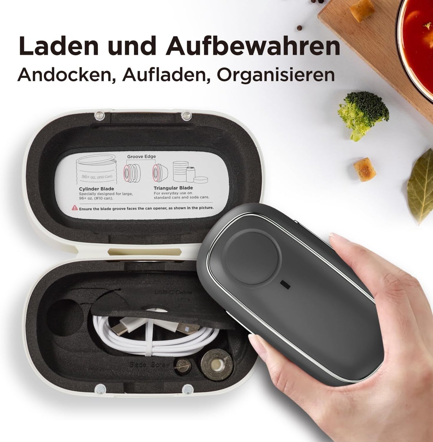 Wiederaufladbarer Dosenöffner mit USB-C und Auto-Abschaltung, Schwarz