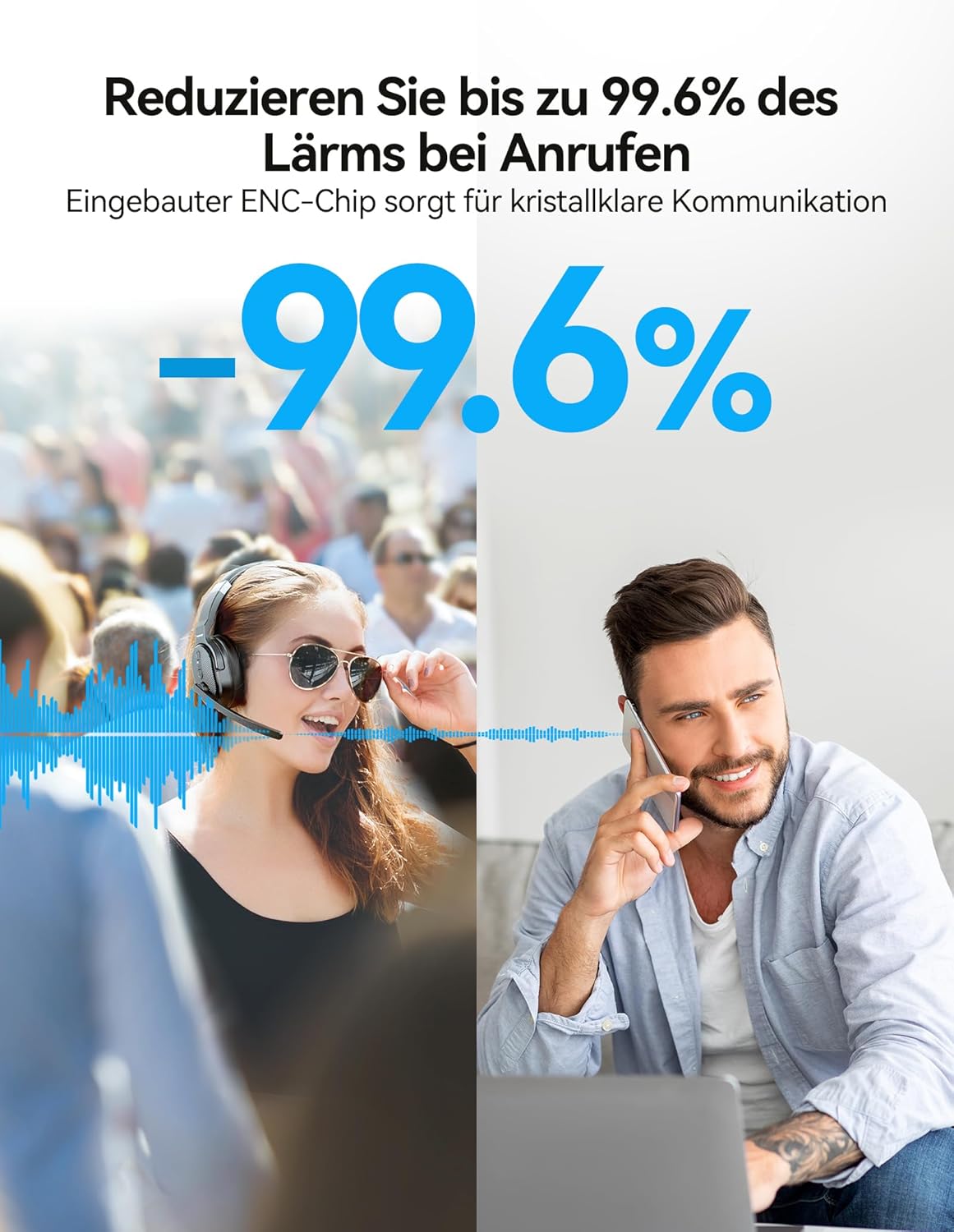 Bluetooth-Headset mit Mikrofon und Noise Cancelling, Reines Schwarz