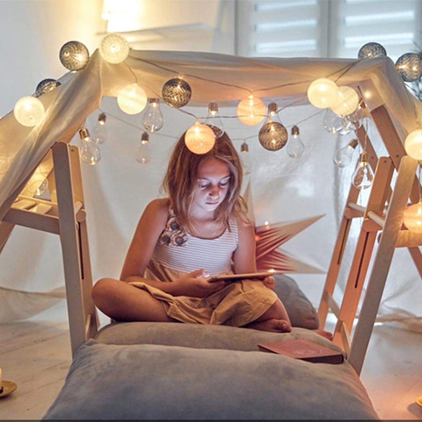 LED Cotton Ball Lichterkette mit Fernbedienung, USB Grün