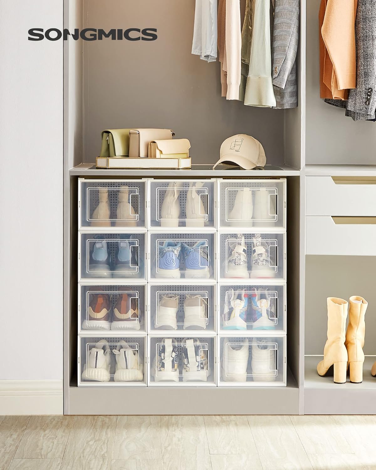Schuhboxen-Set (12 Stück, faltbar und stapelbar), 12