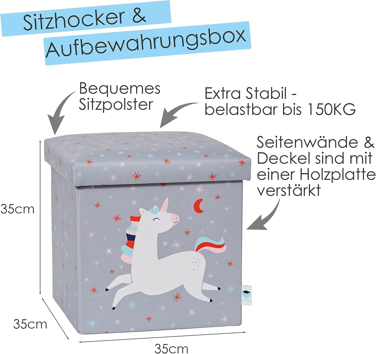 Sitzhocker mit Stauraum und Einhorn-Motiv, Einhorn