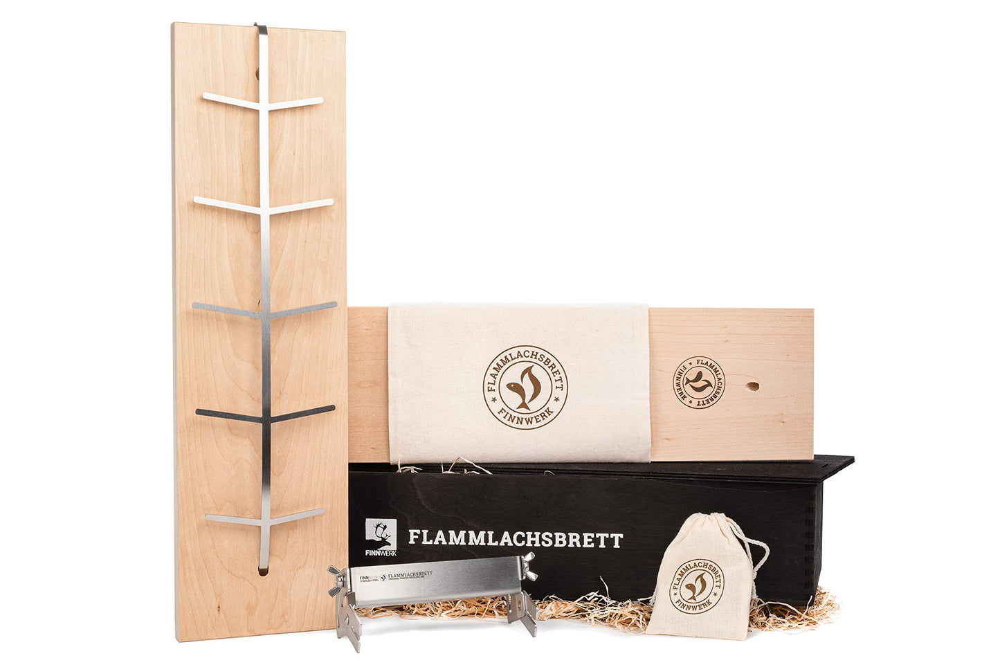 Flammlachsbrett mit Edelstahlhalterung, 1er Set Geschenkset - Schwarz