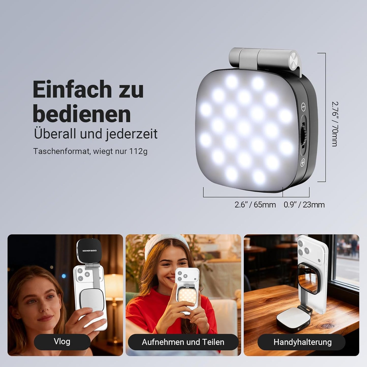 Magnetisches Selfie-Licht, NL45B Schwarz