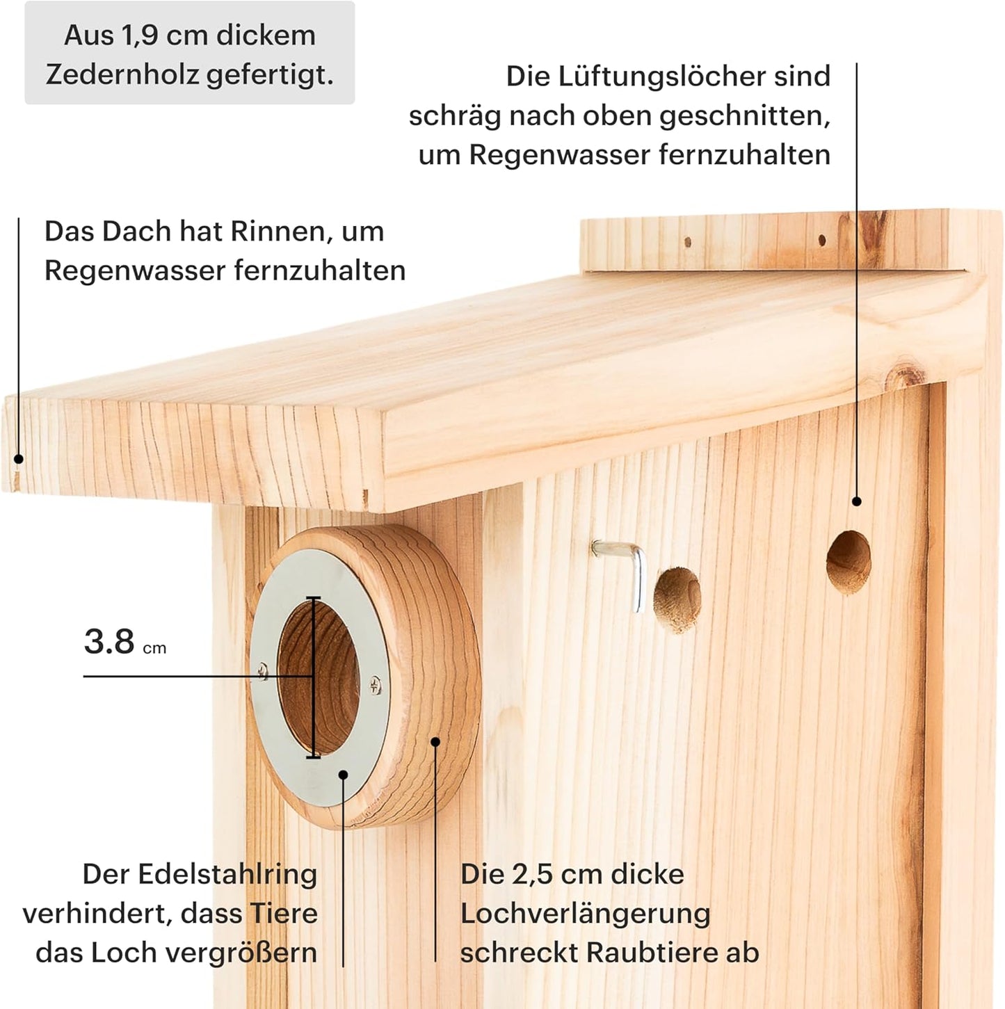 Premium-Vogelhaus und Nistkasten aus Zedernholz, Vogelhaus