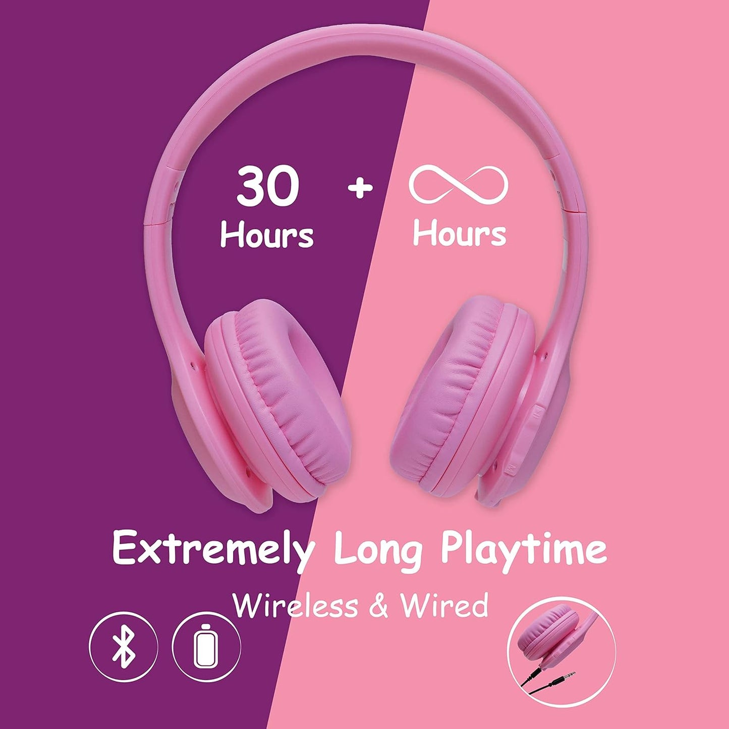 Kinderkopfhörer mit Bluetooth, Rosa