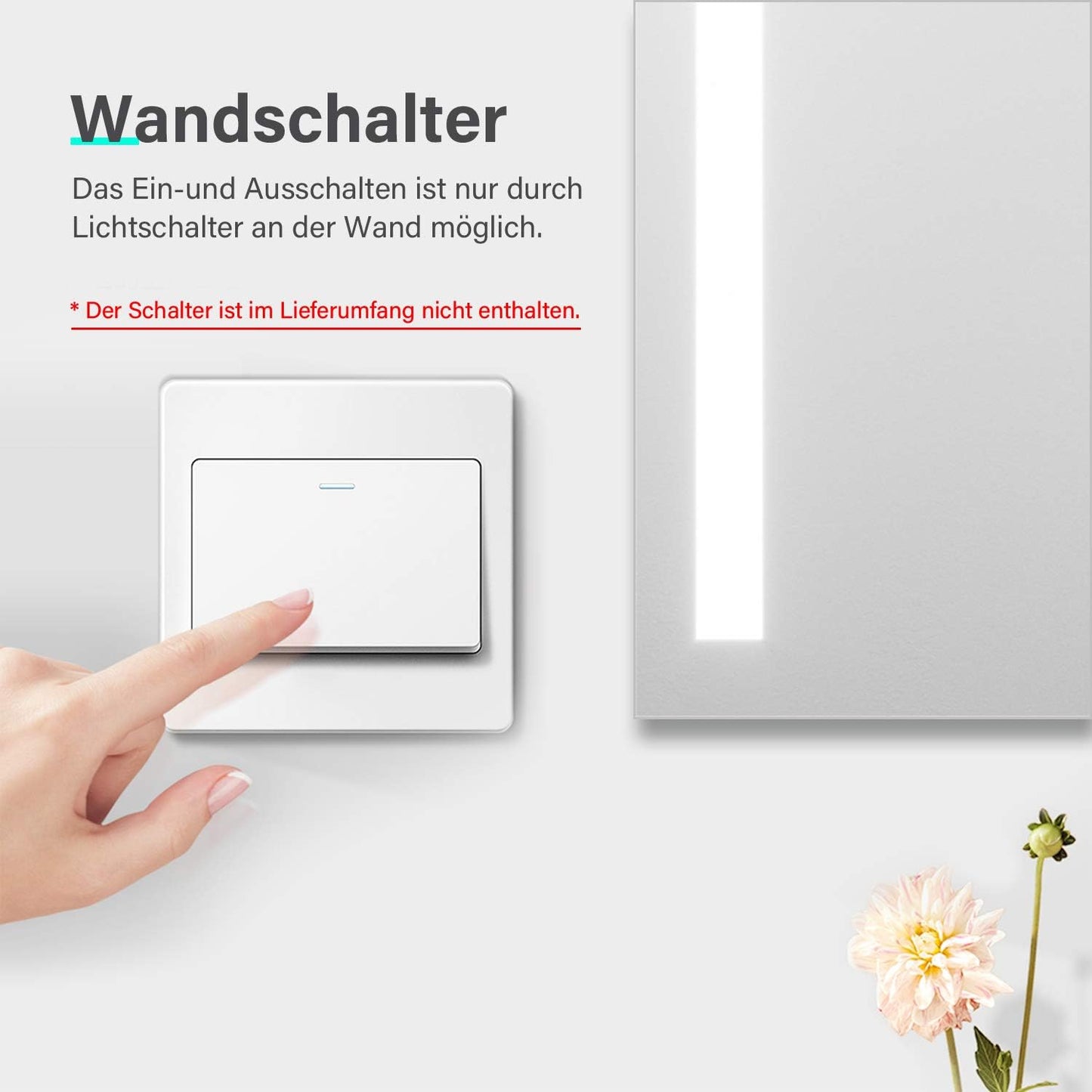 Badezimmerspiegel mit LED-Licht, energiesparend, 60L x 40B cm Silber
