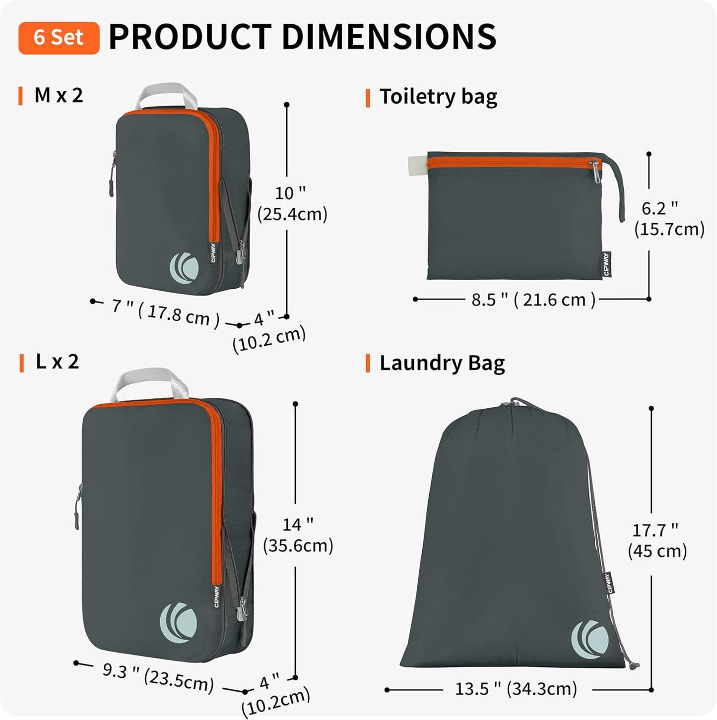 6er-Set Kompressions-Packwürfel, 6PCS Grey