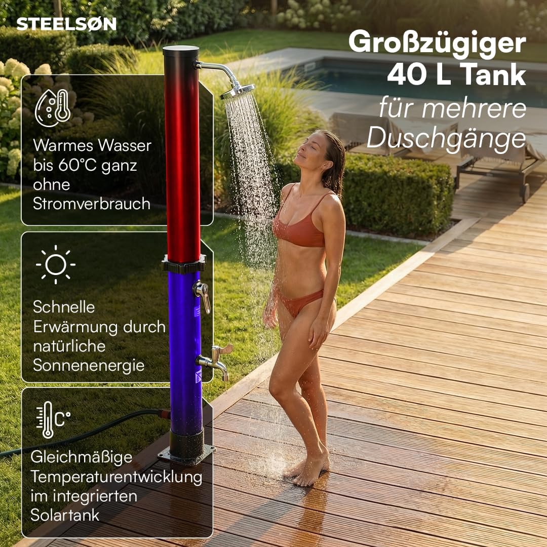 Solar Gartendusche Velion mit Fuss- und Regenduschkopf, 20L ohne Boden