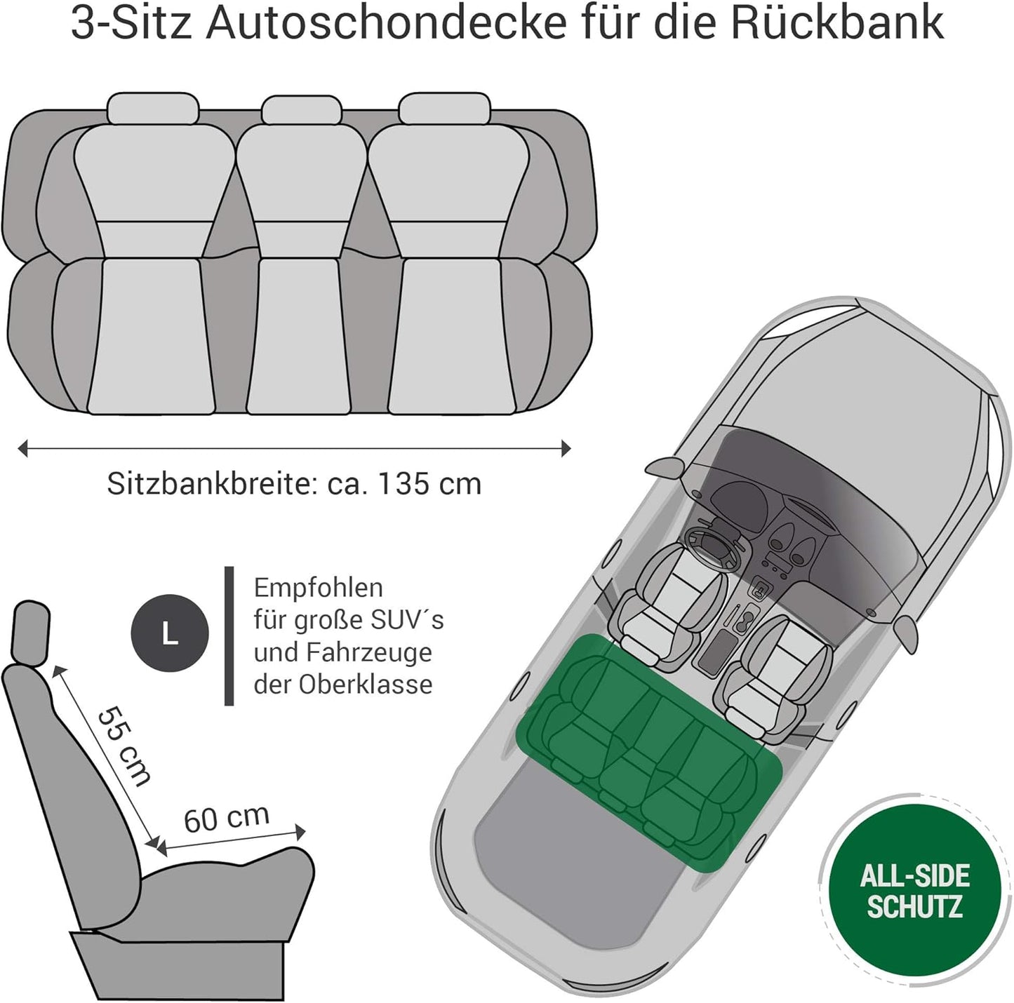 3-Sitz-Autoschondecke für Rückbank mit All-Side Schutz, L | 3er Sitz Braun