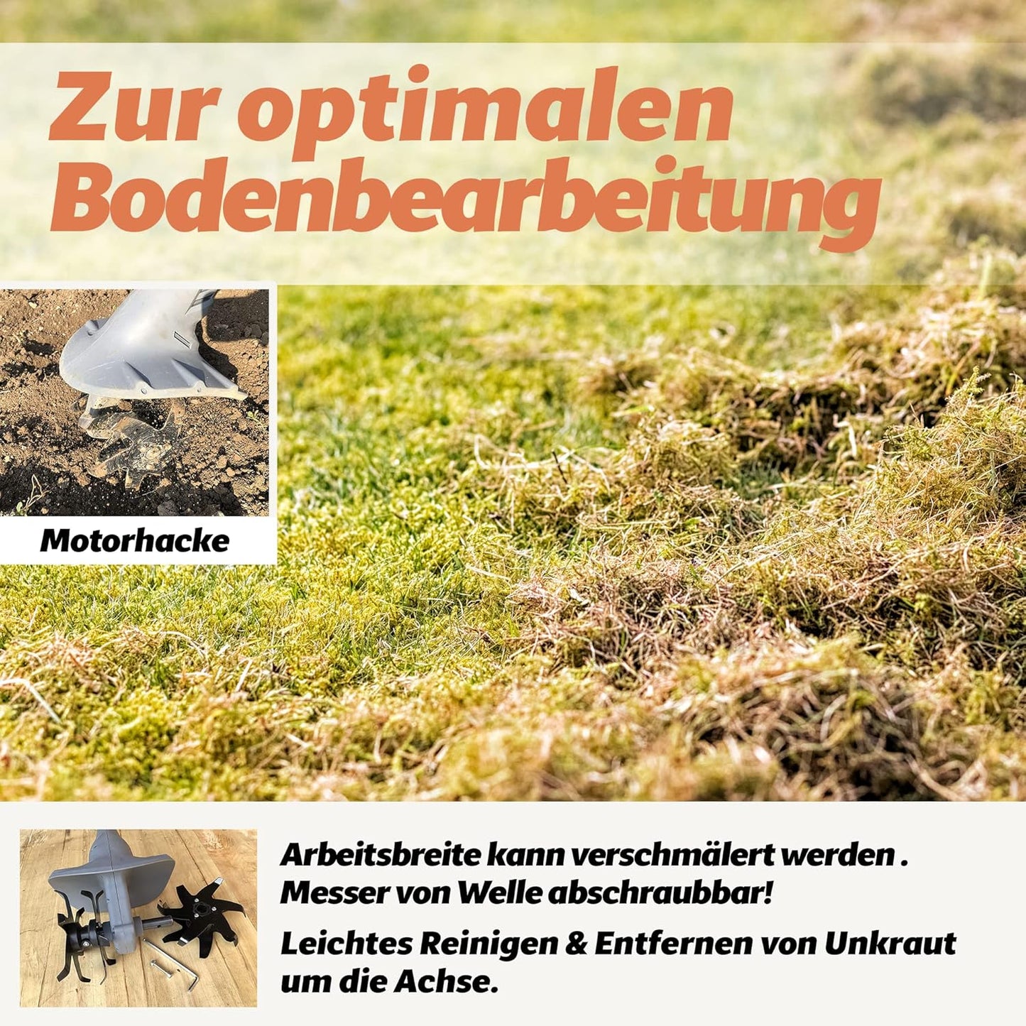 Vertikutierer Aufsatz für elektrische Bodenhacke, Vertikutierer Aufsatz