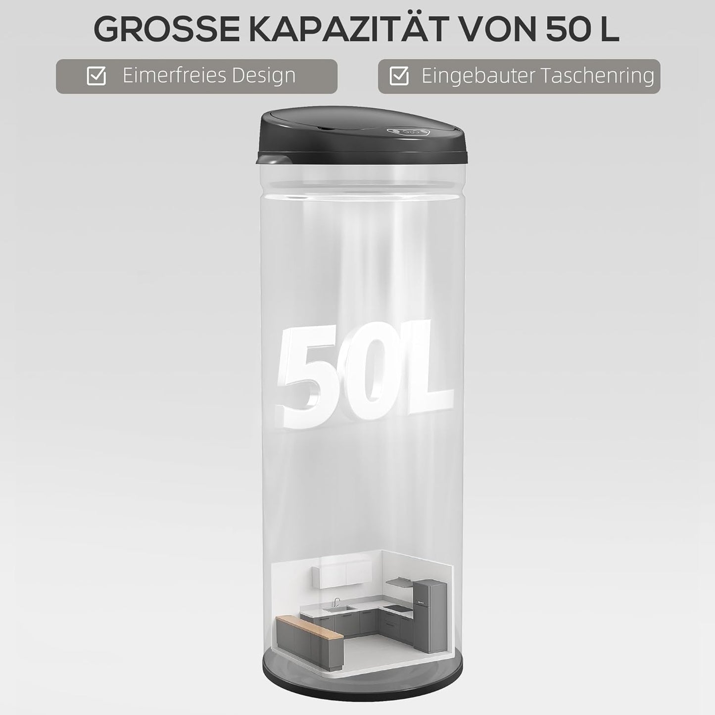Sensor-Mülleimer, 50 L Silber