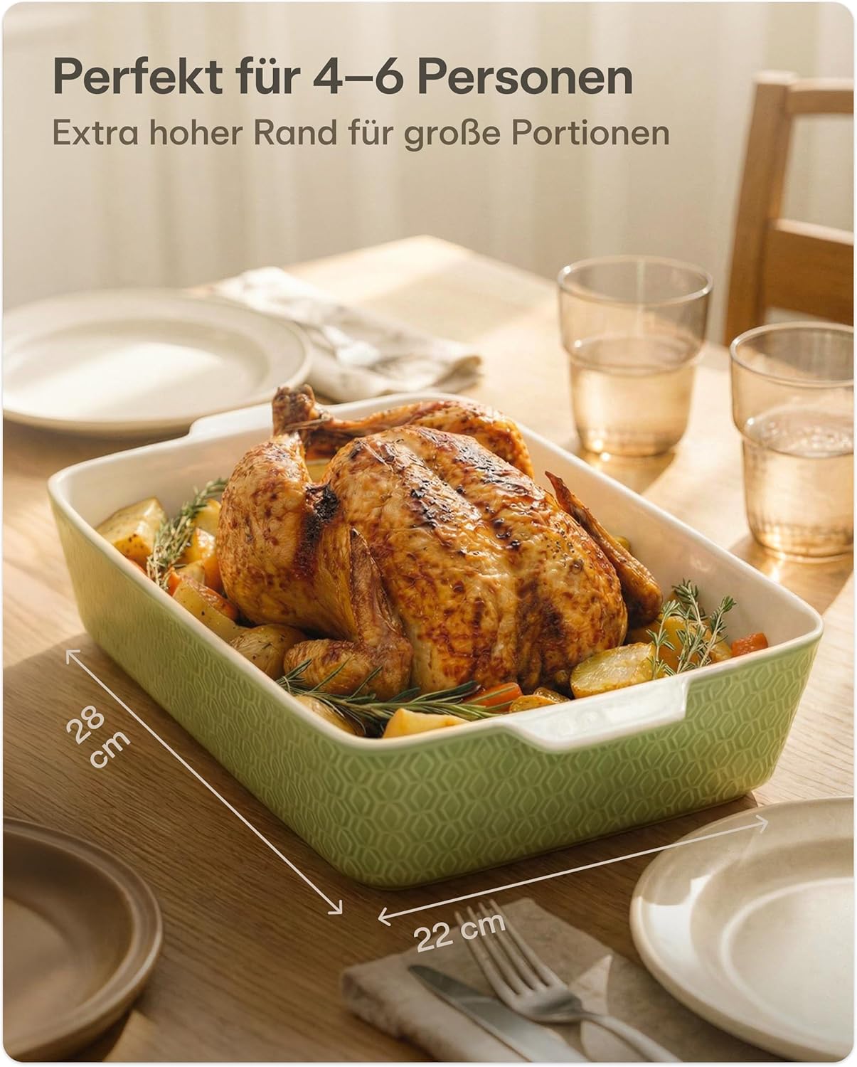 Auflaufform mit extra hohem Rand, Grün