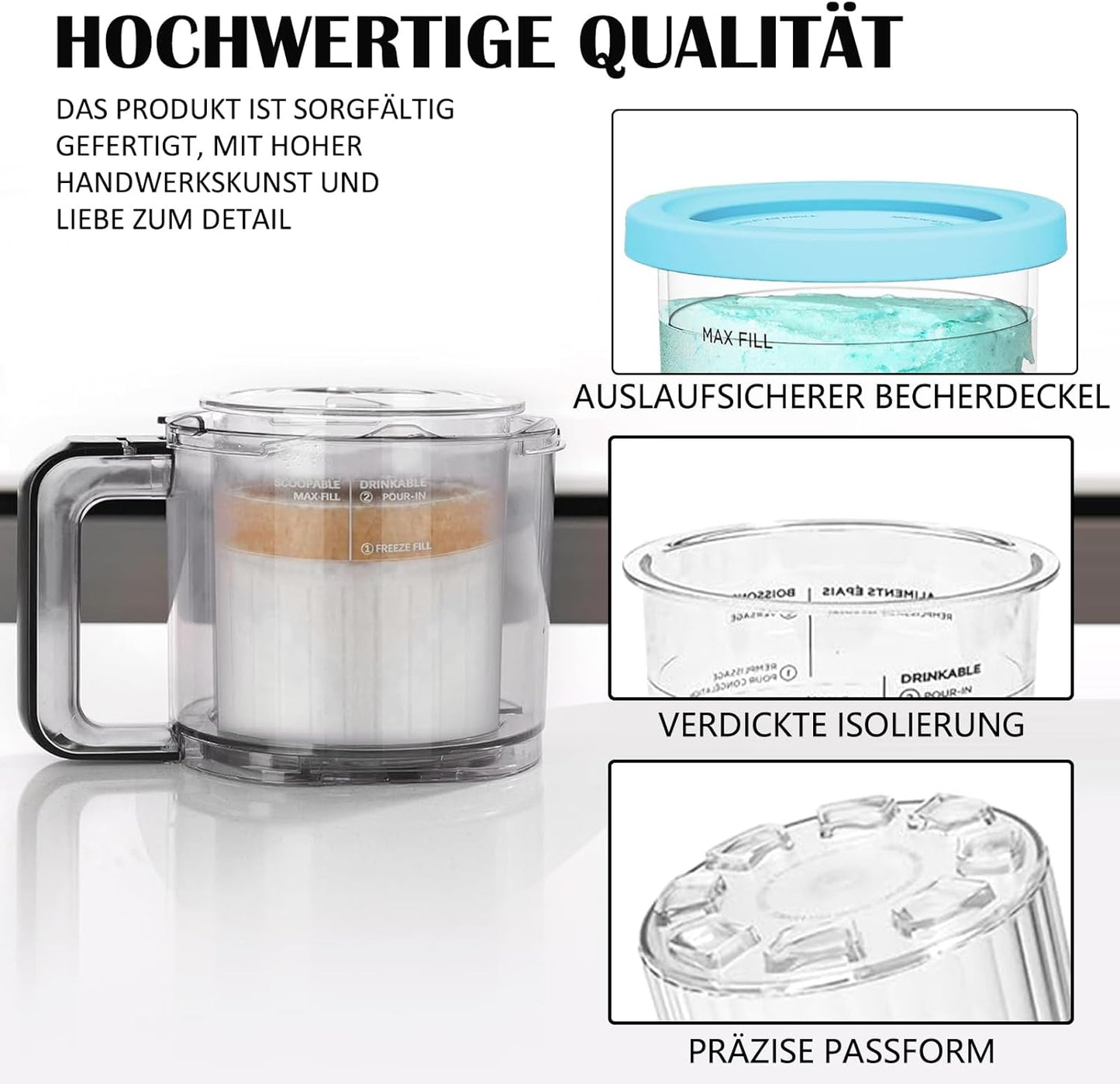 4-teiliges Eisbehälter-Set für Ninja Creami NC300EU & NC301EU