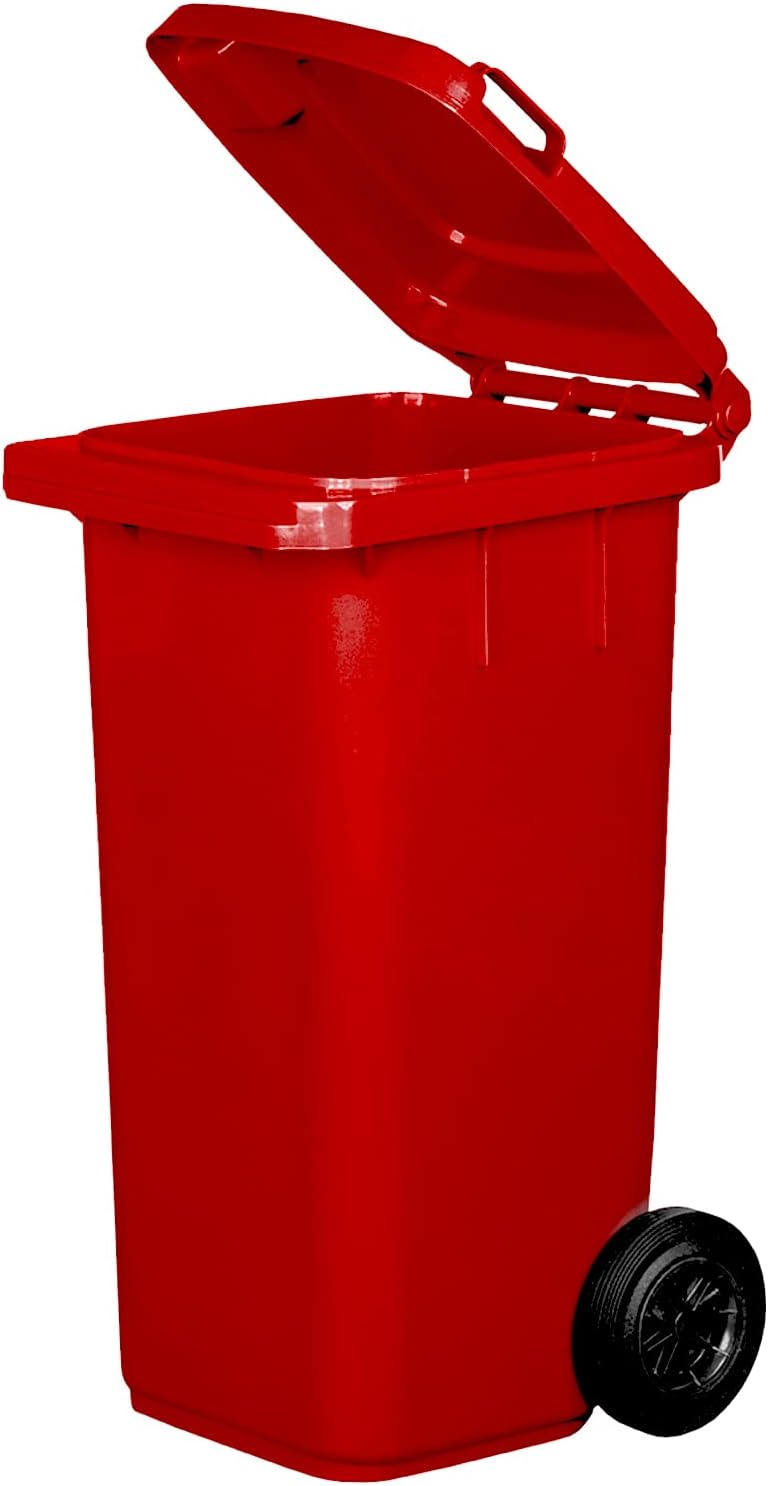 Mülleimer mit leisen Gummirädern, Rot/Grün
