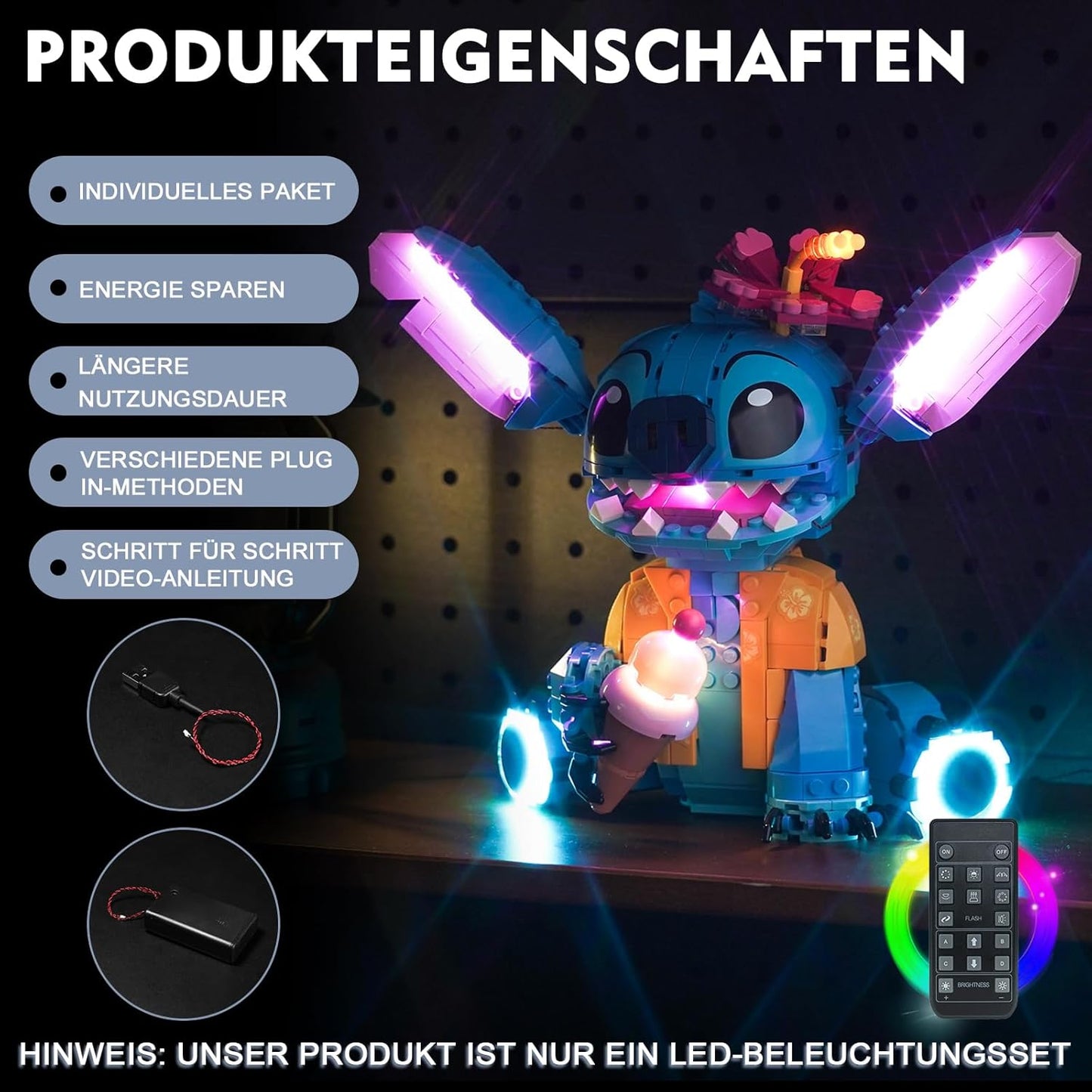 LED Licht Set für LEGO Stitch (43249) inkl. Fernbedienung, 43249 Stitch Fernbedienung