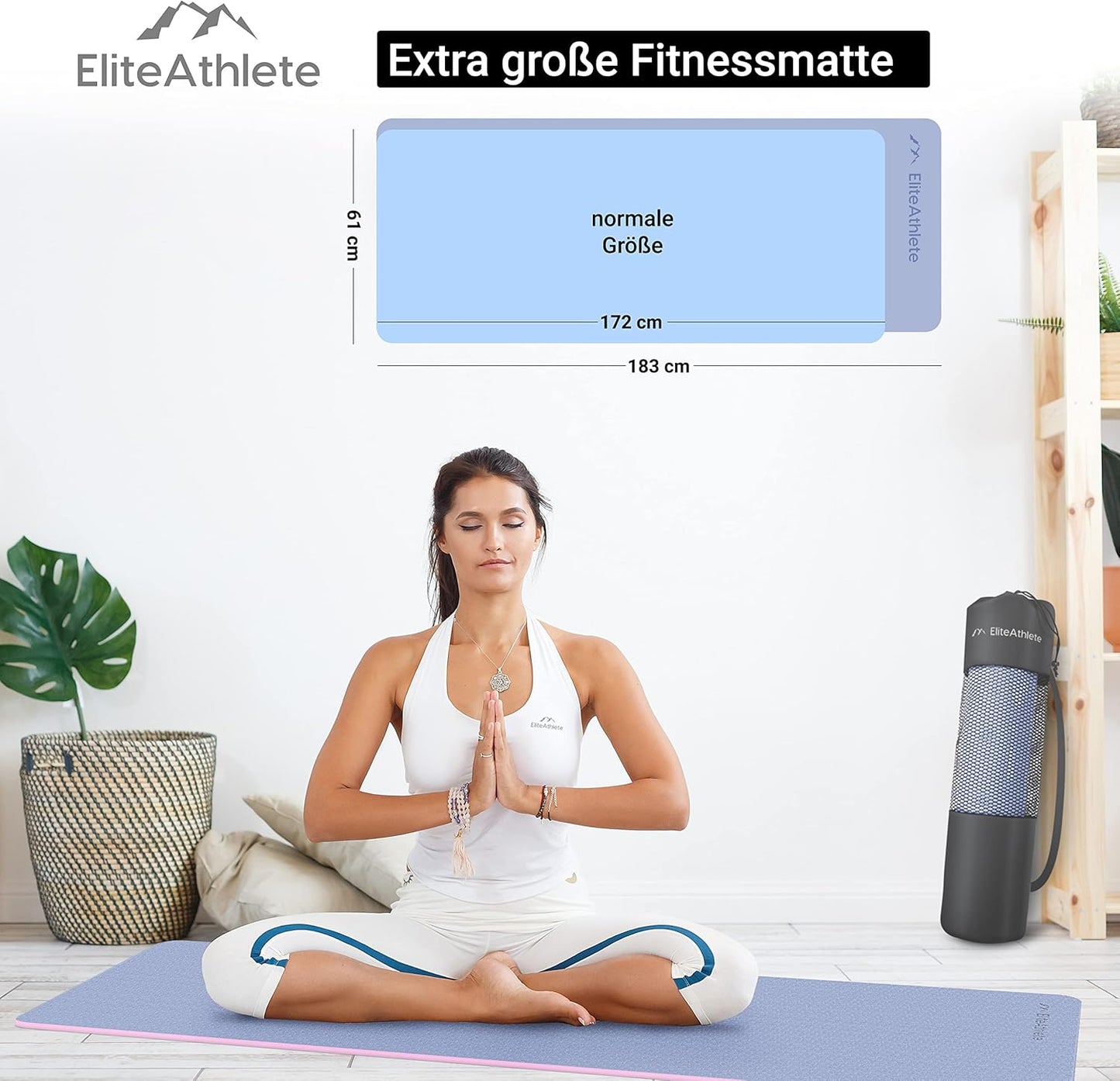 Gepolsterte Yogamatte mit Transportgurt & Tasche, Frosty Cloud - Ivory Cream