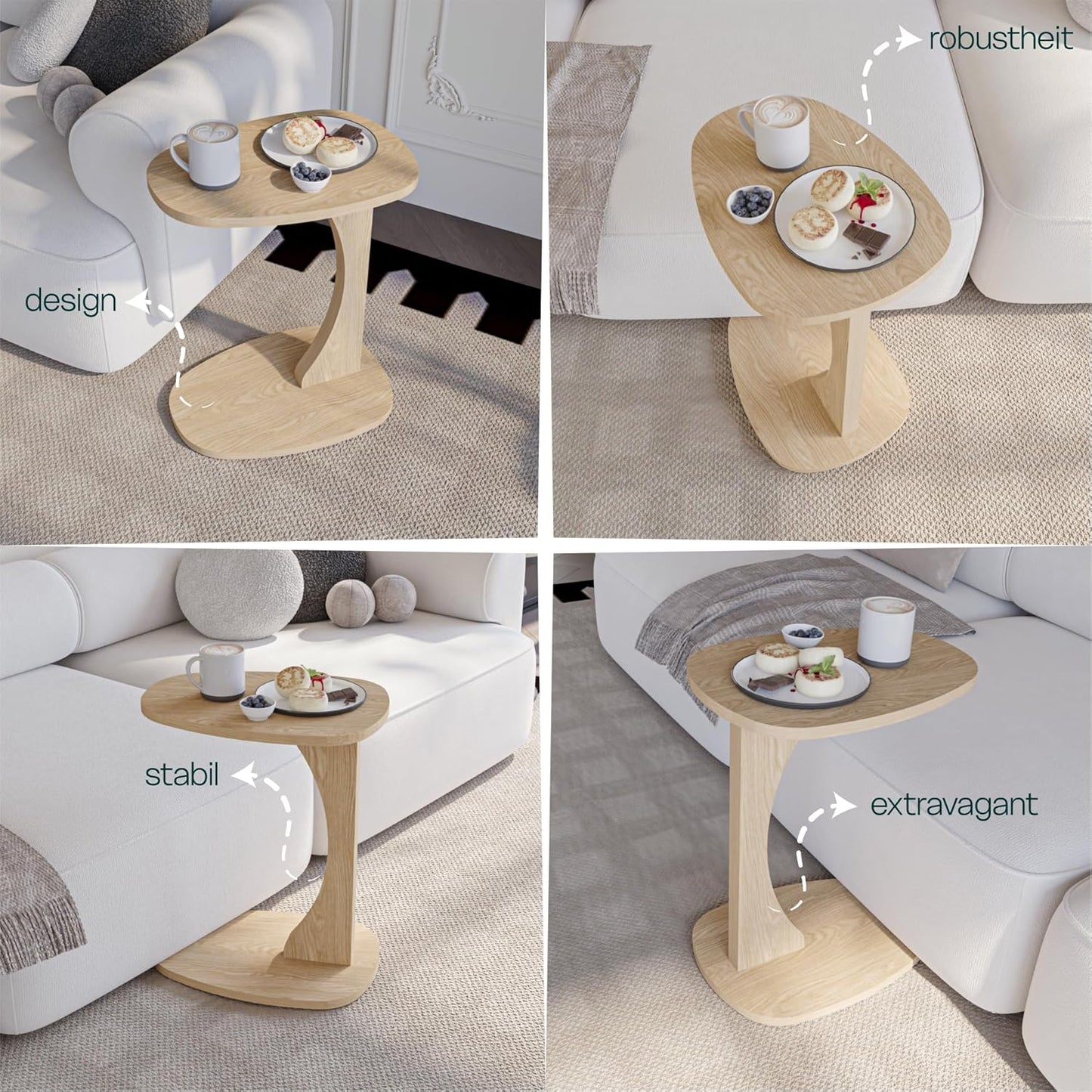 Beistelltisch Norma in C-Form mit Rollen, Natur Eiche-optik