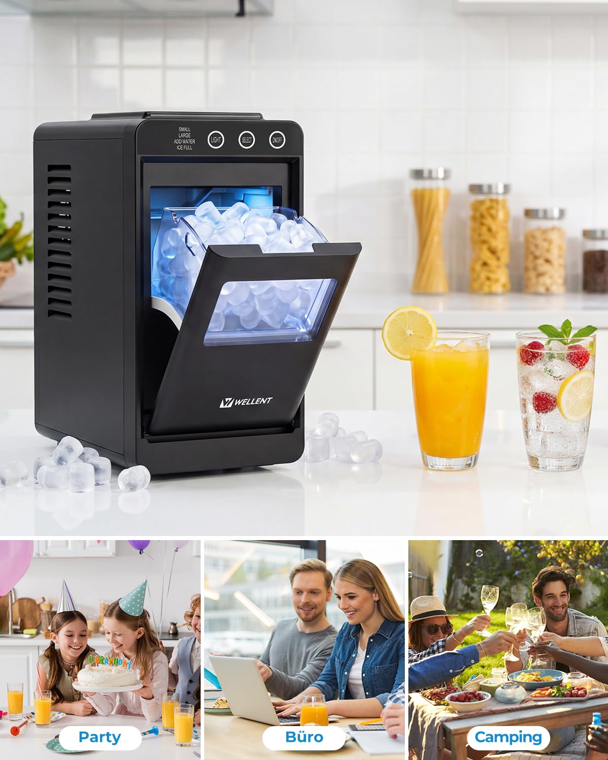 Eiswürfelmaschine mit Schublade & Reinigung, Schwarz