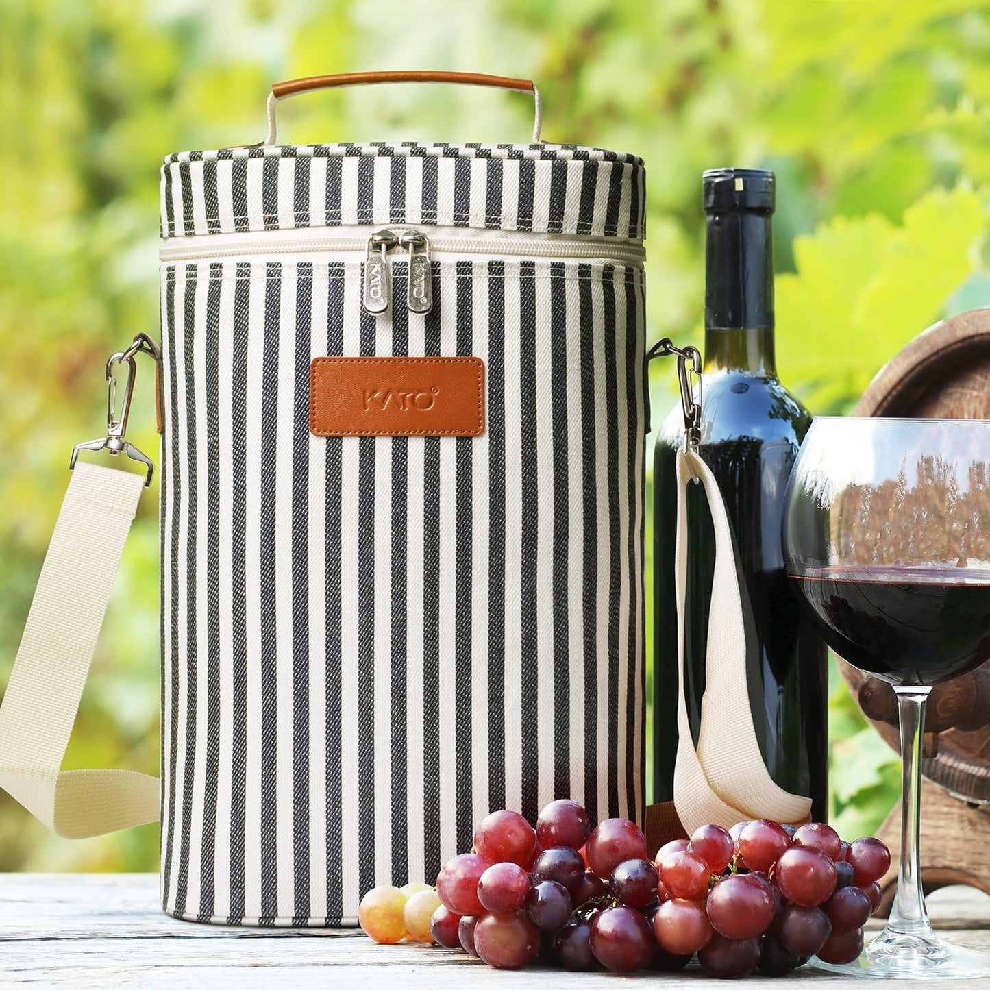 Flaschentasche für 2 Flaschen mit Korkenzieher, Kühltasche 2 Flaschen - Streifen