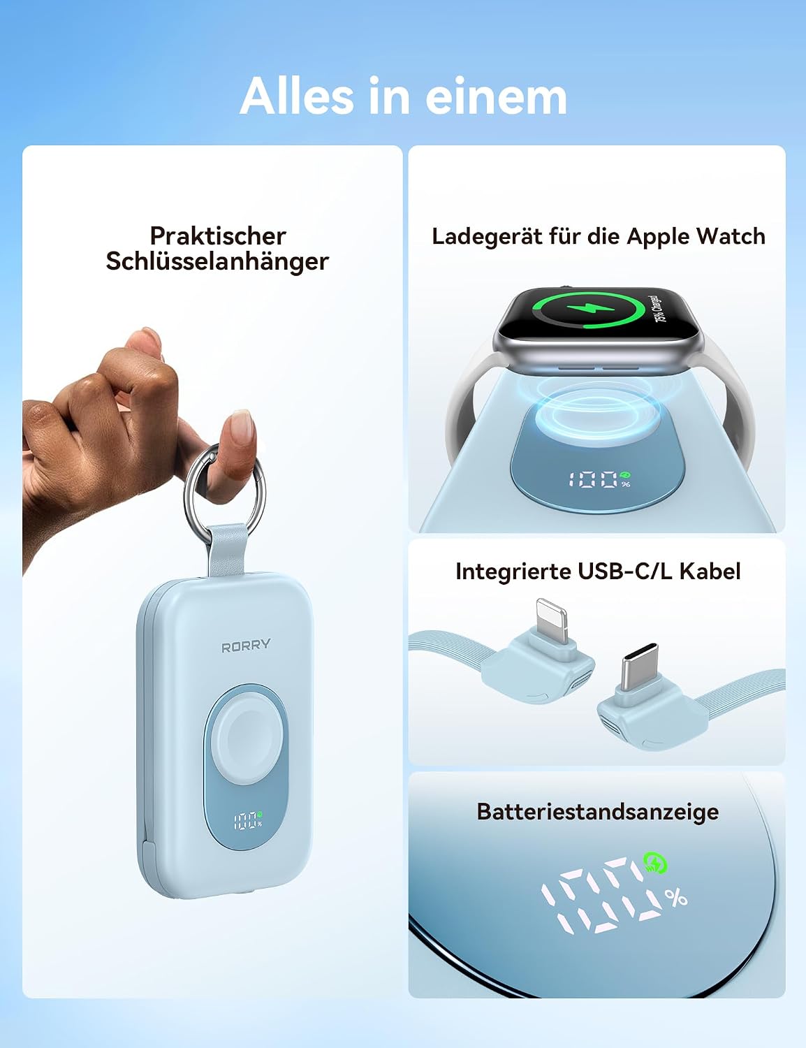 Powerbank mit Schnellladefunktion, Blau