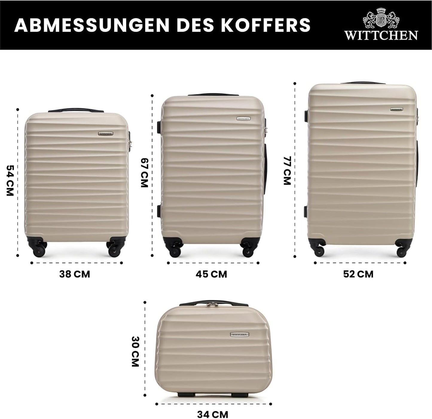 4-teiliges Reisekoffer-Set, Hartschalen-Trolleys, Beige Koffer-Set 4tlg.