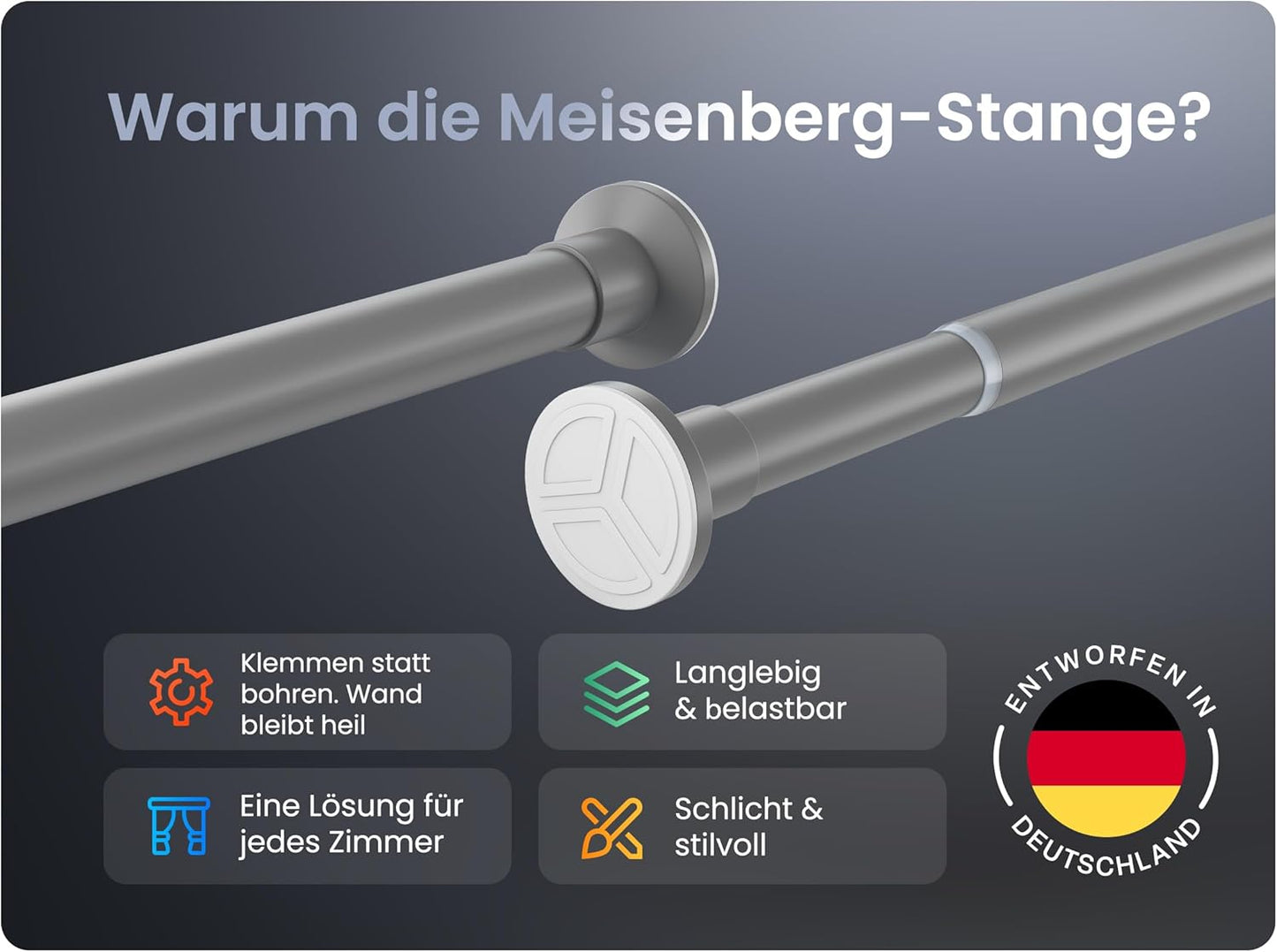 Teleskopstange für Vorhänge und Duschen, 70-120 cm, 70-120 cm Grau