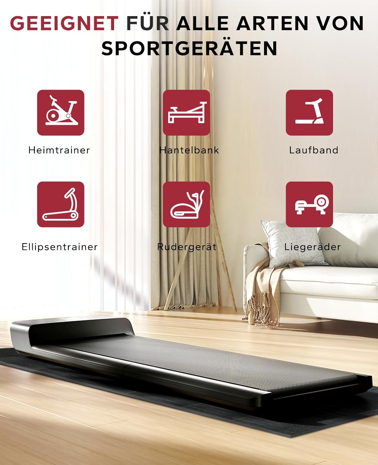 Faltbare Bodenschutzmatte für Fitnessgeräte, Faltbare -200x90cmx5 mm
