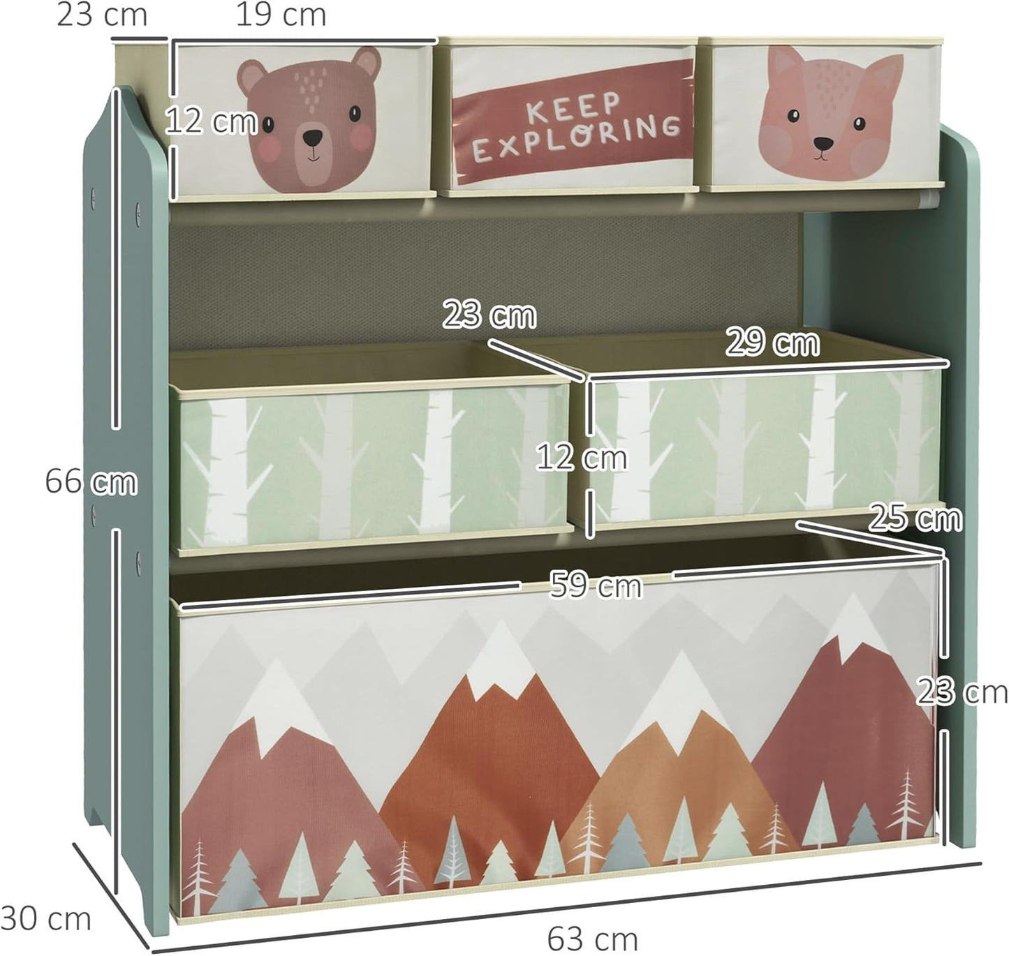 Kinderzimmerregal MDF, Vliesstoff Grün, Grün