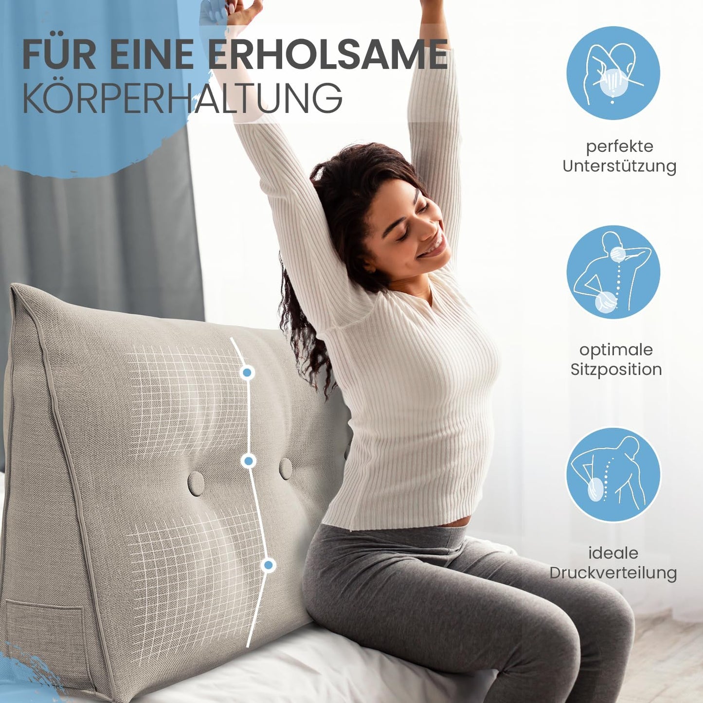 Bett- und Rückenstützkissen, Sand 100 cm