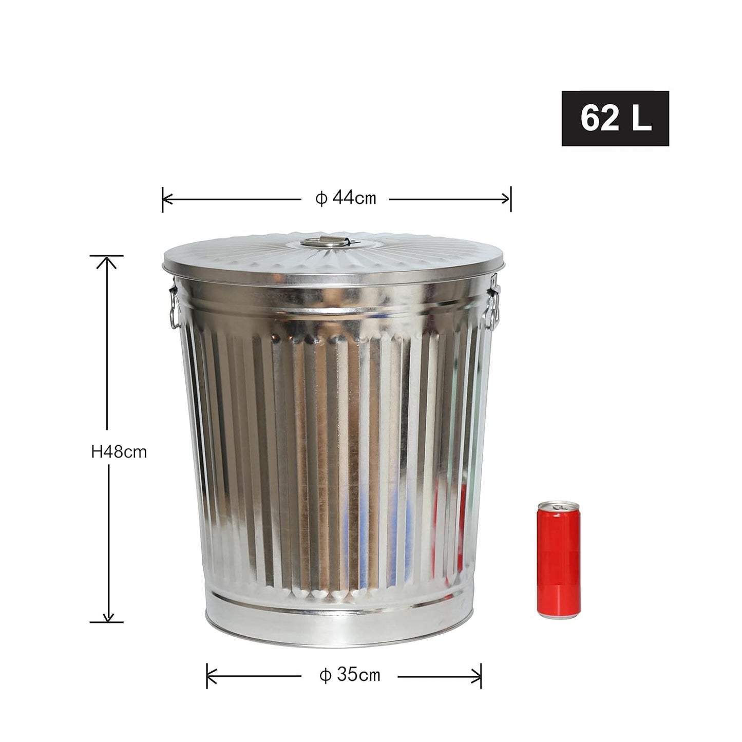 Retro-Metalleimer mit Deckel & 5 Müllbeutel (62L), Metalleimer 62 Liter + 5 Müllbeutel 1 Stück