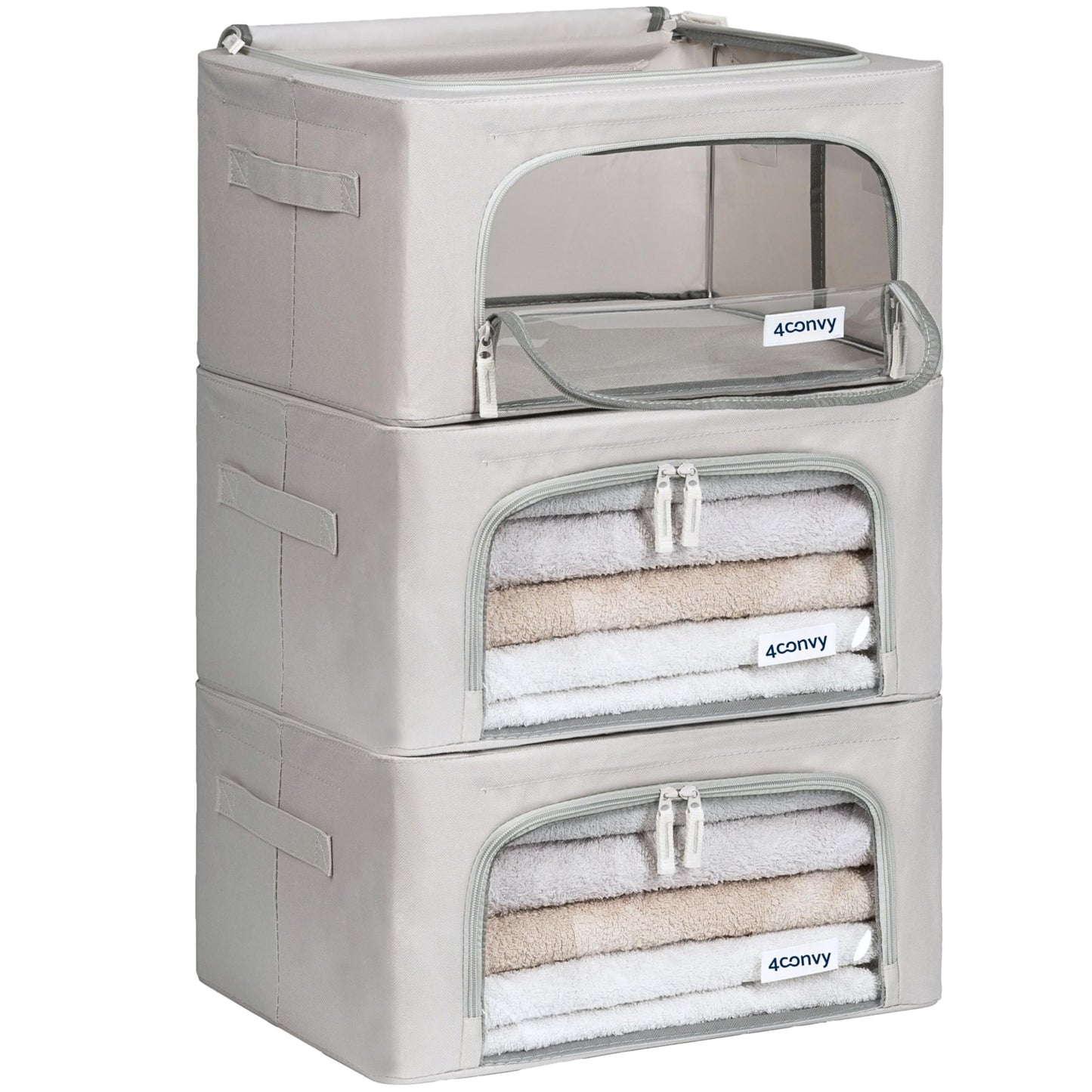 Faltbare Kleiderschrank-Aufbewahrungsbox, 3x24L, Grau 3x24L
