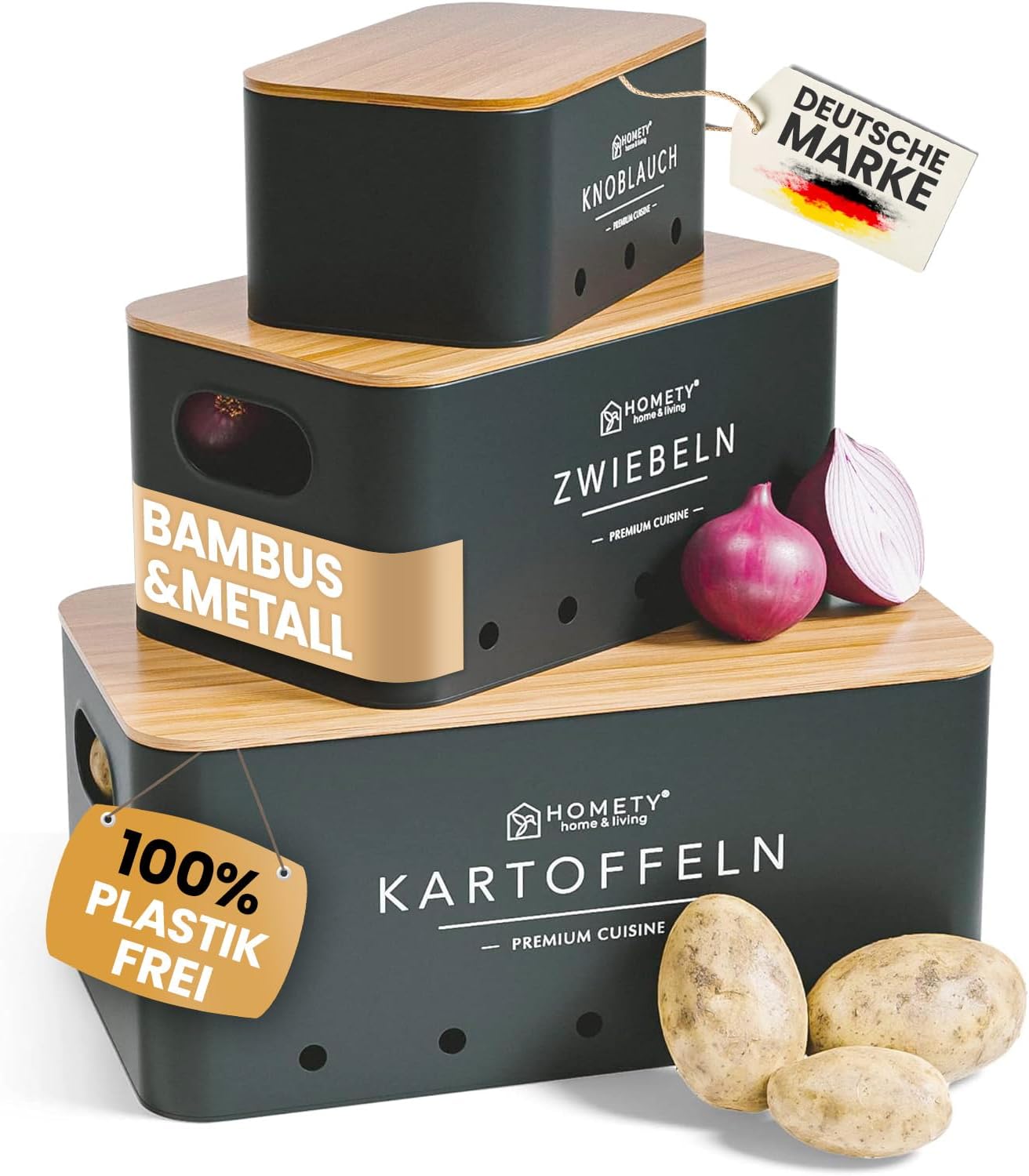3er-Set Aufbewahrungsbox, Schwarz
