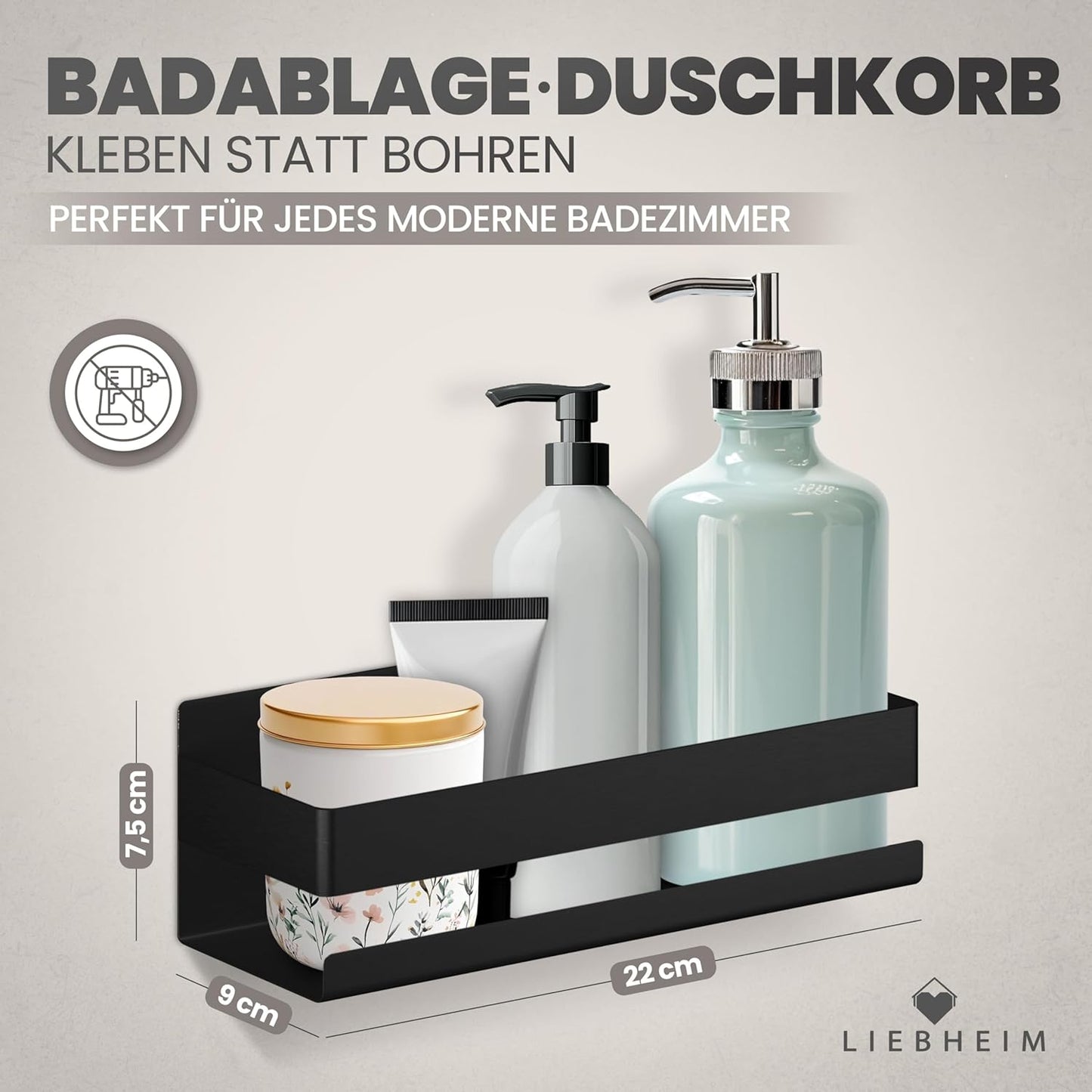 Duschablage Ohne Bohren - Badregal aus Aluminium, Schwarz - Aluminium