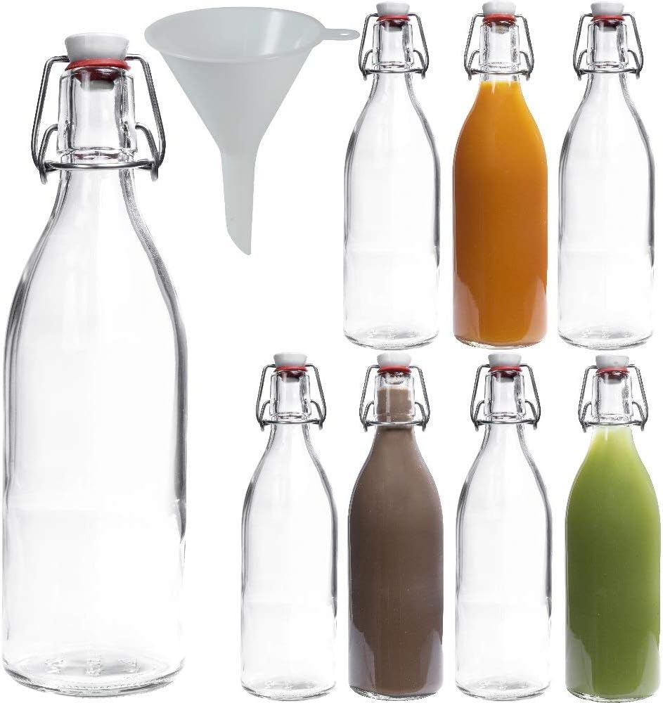 Glasflaschen-Set mit Bügelverschluss (8 Stück, 0,5 L) inkl Trichter