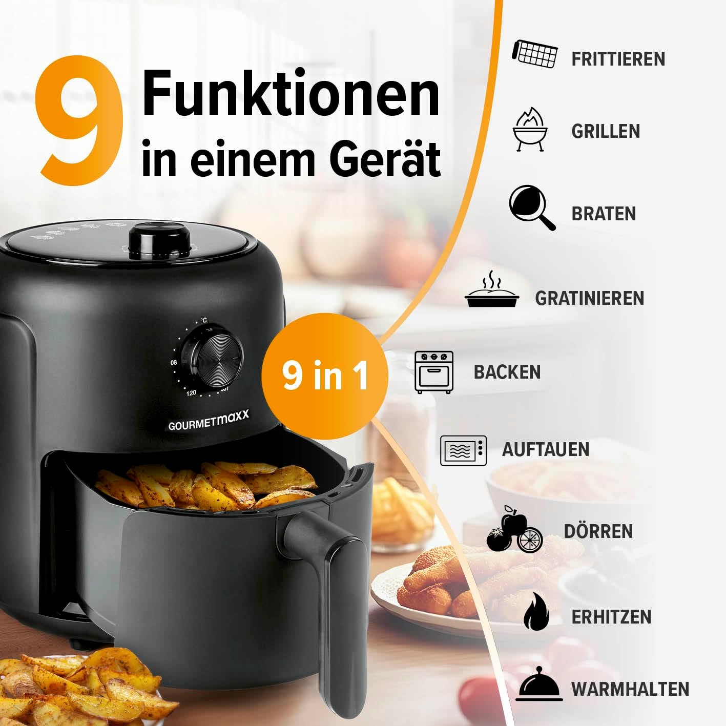 Heissluftfritteuse, Schwarz / 2,3 Liter