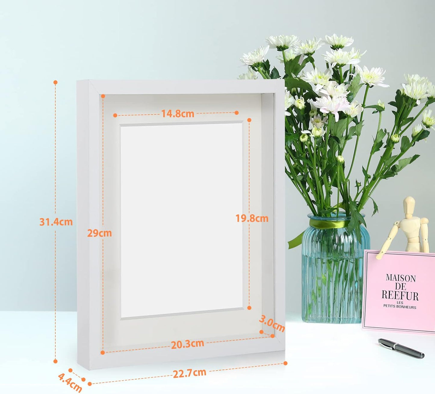 2-teiliges 3D Objektrahmen-Set mit Passepartout, Weiß 2er A4 für 15x20 cm