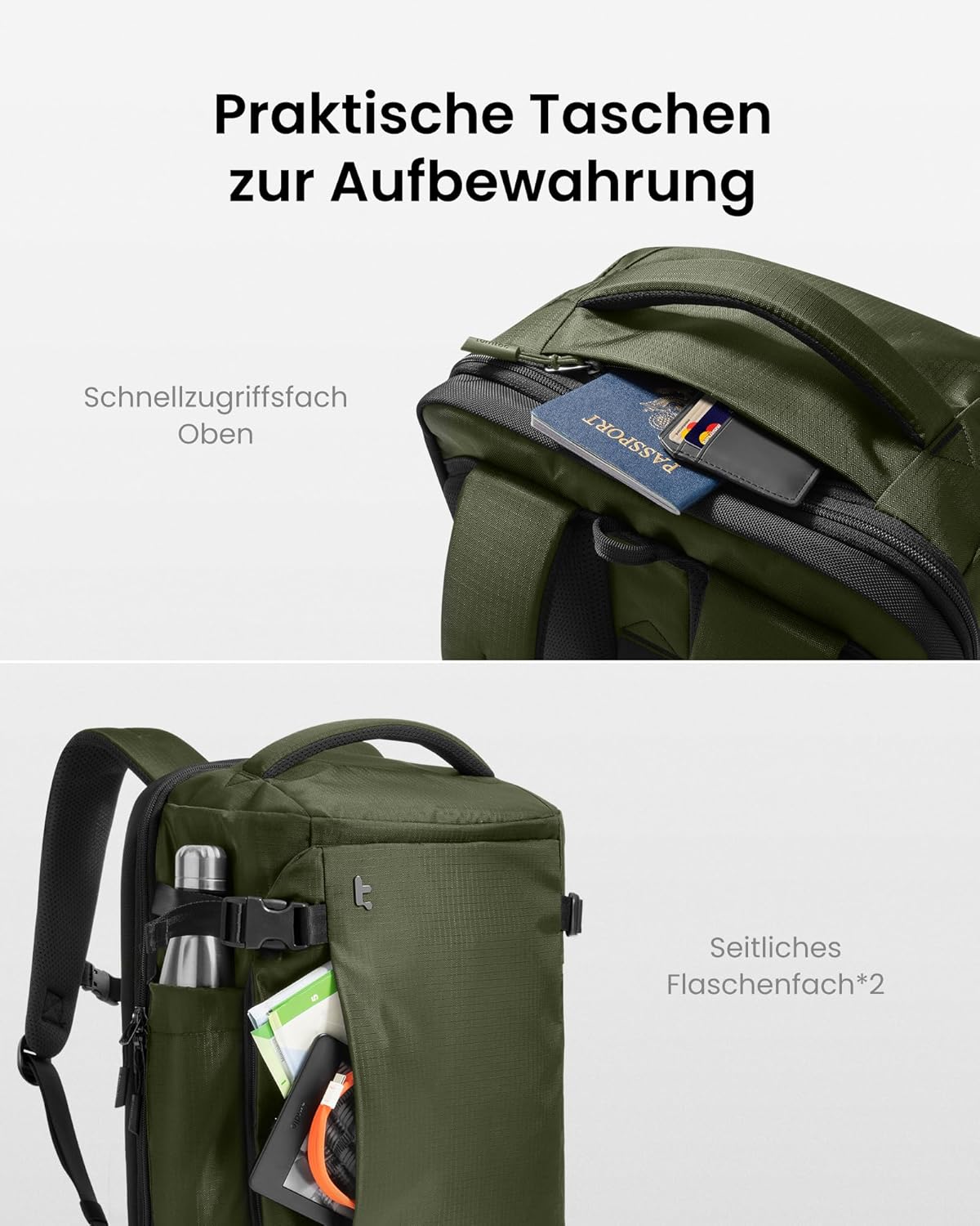 TSA-freundlicher Reiserucksack für Laptops bis 16 Zoll, 28 Liter Grün-ripstop