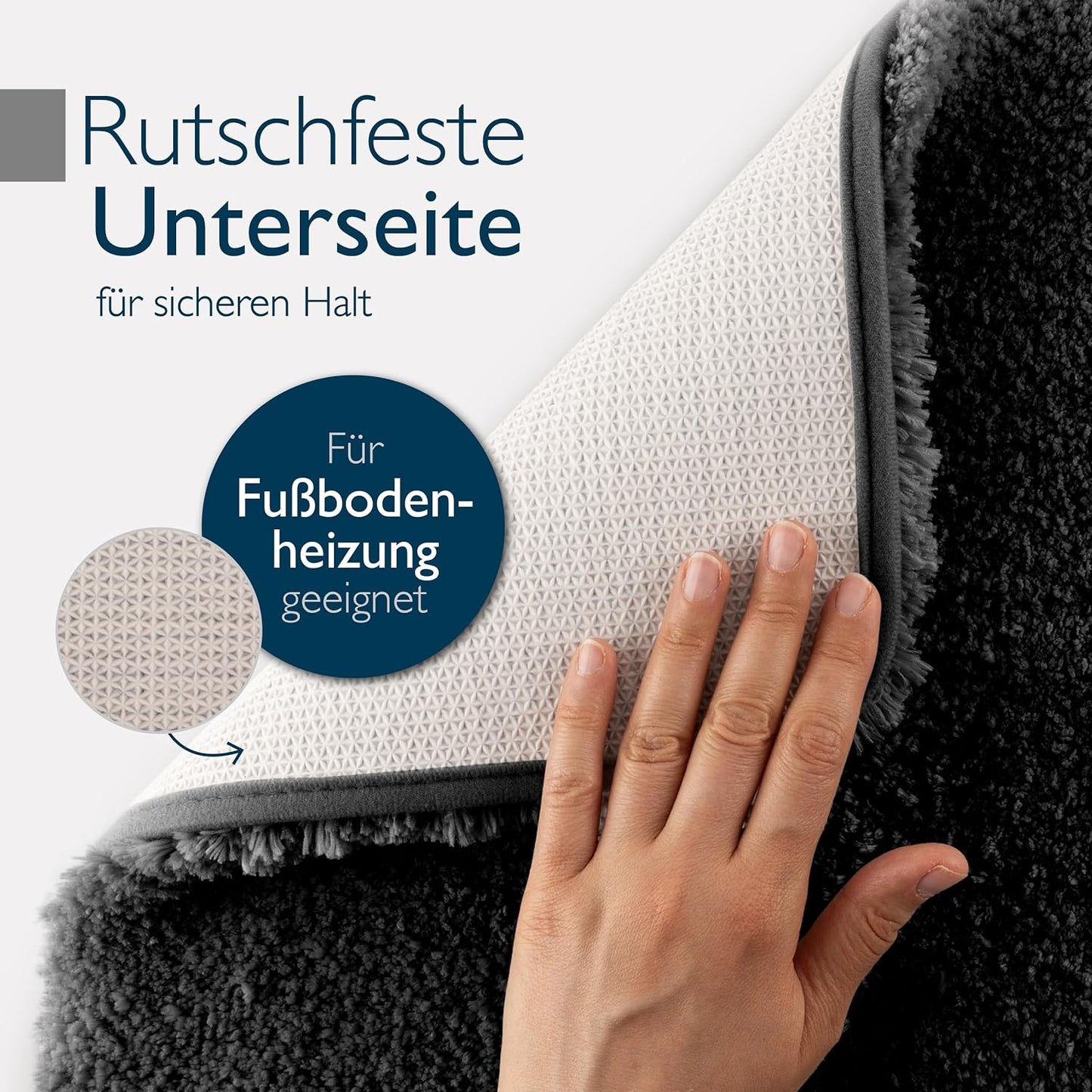 Rutschfeste Hochflor-Badematte, 60 x 100 cm Schwarz